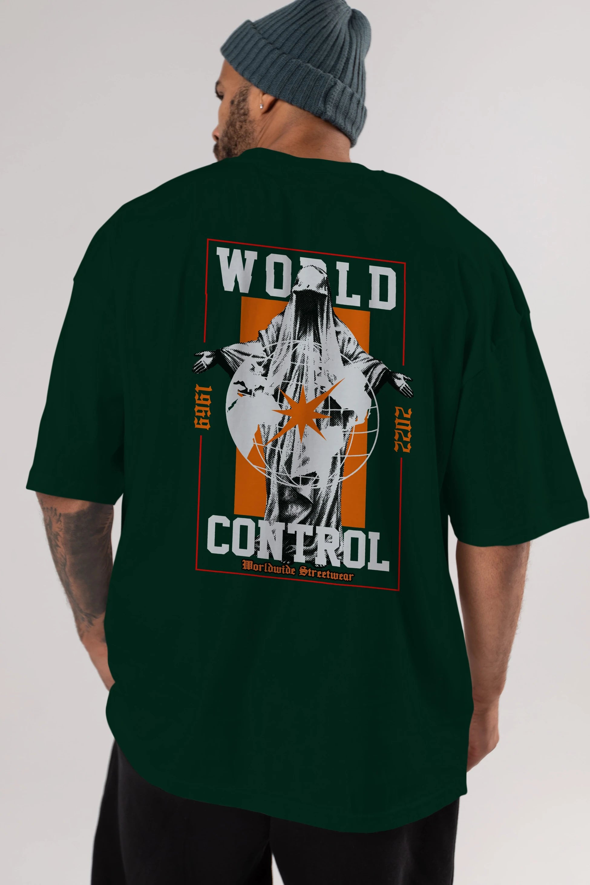 World Control Arka Baskılı Oversize t-shirt Erkek Kadın Unisex