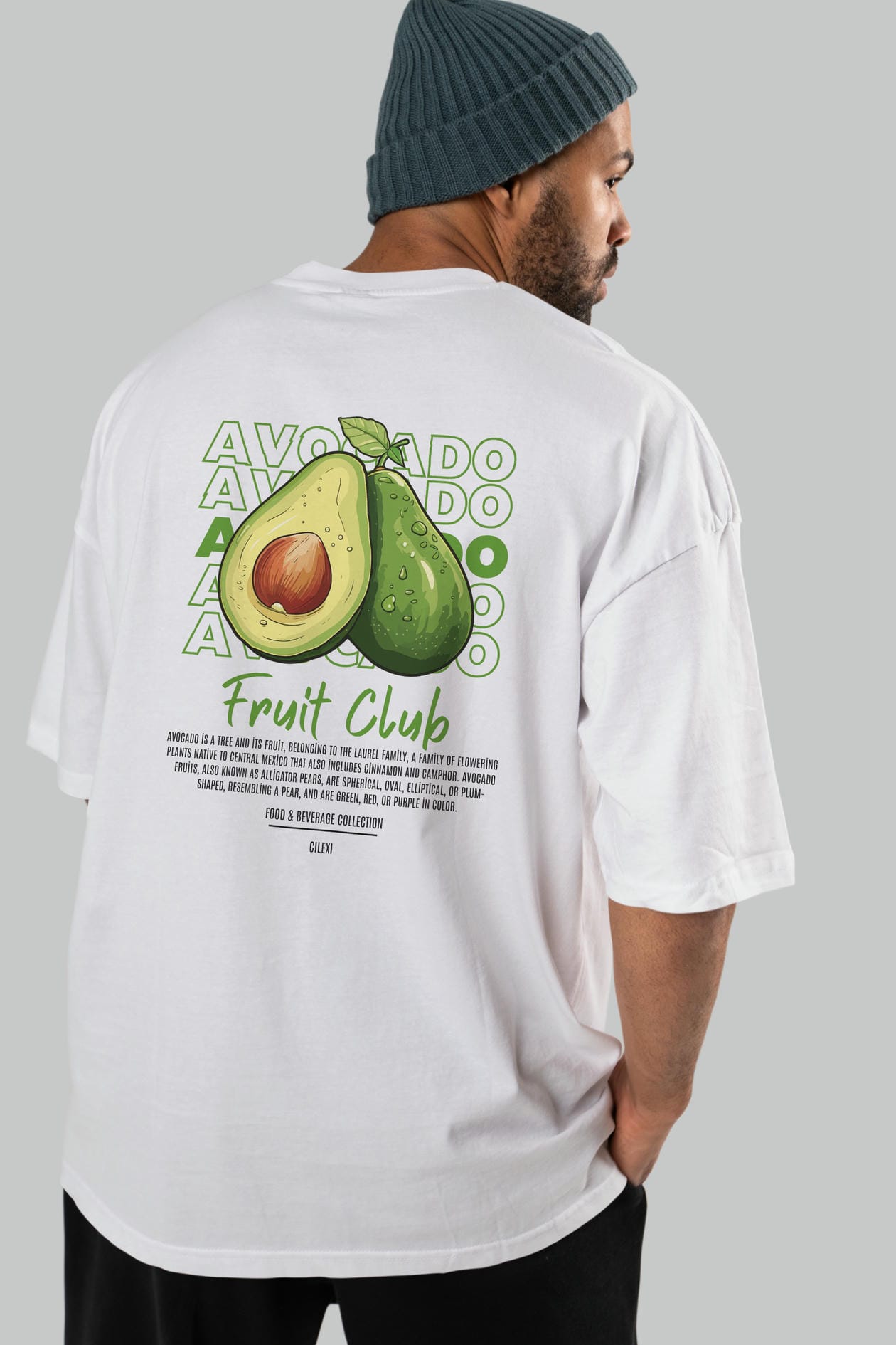 Avocado Arka Baskılı Oversize t-shirt Erkek Kadın Pamuk Bisiklet Yaka tişort