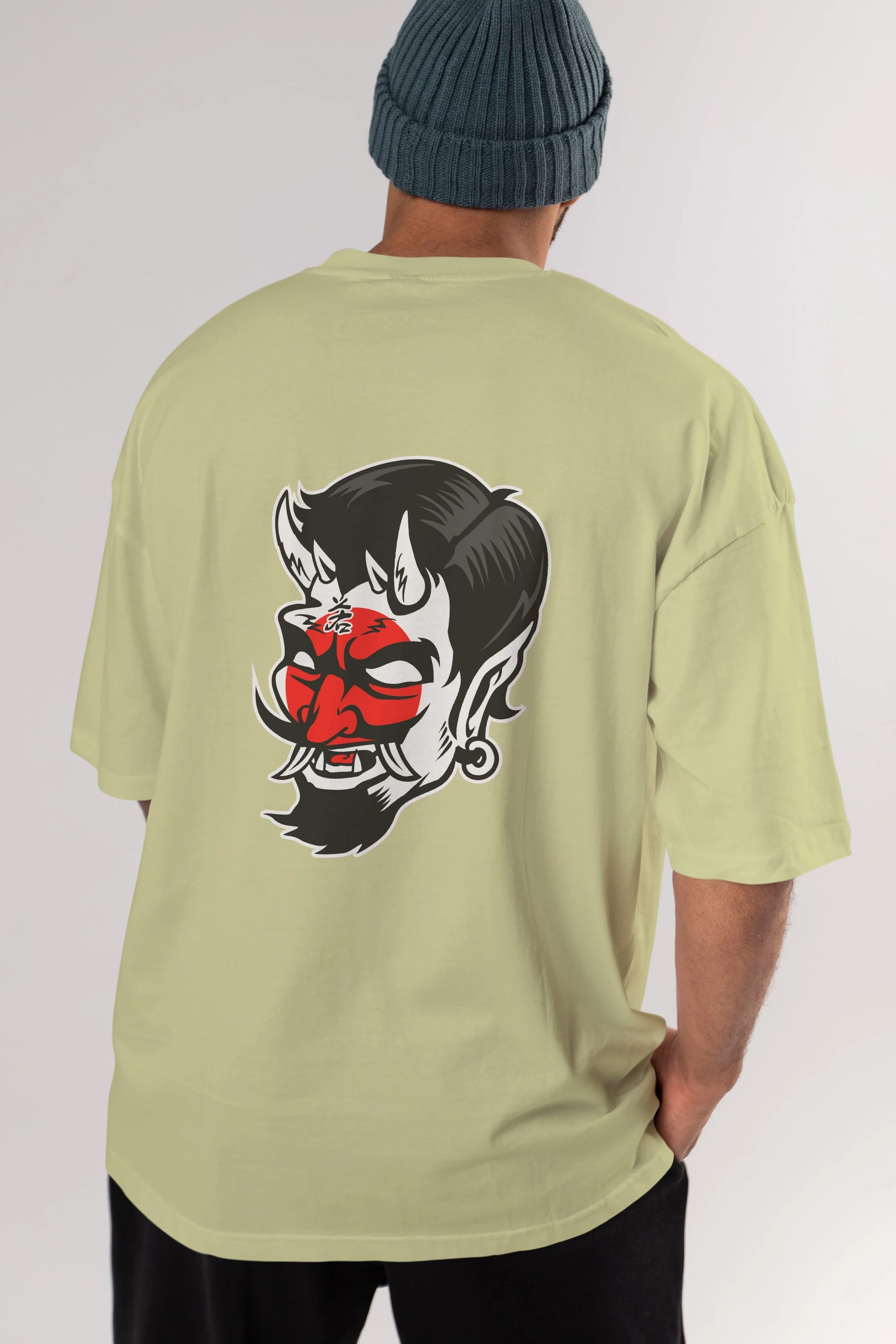 Japanese Devil Arka Baskılı Oversize t-shirt Erkek Kadın Unisex %100 Pamuk tişort