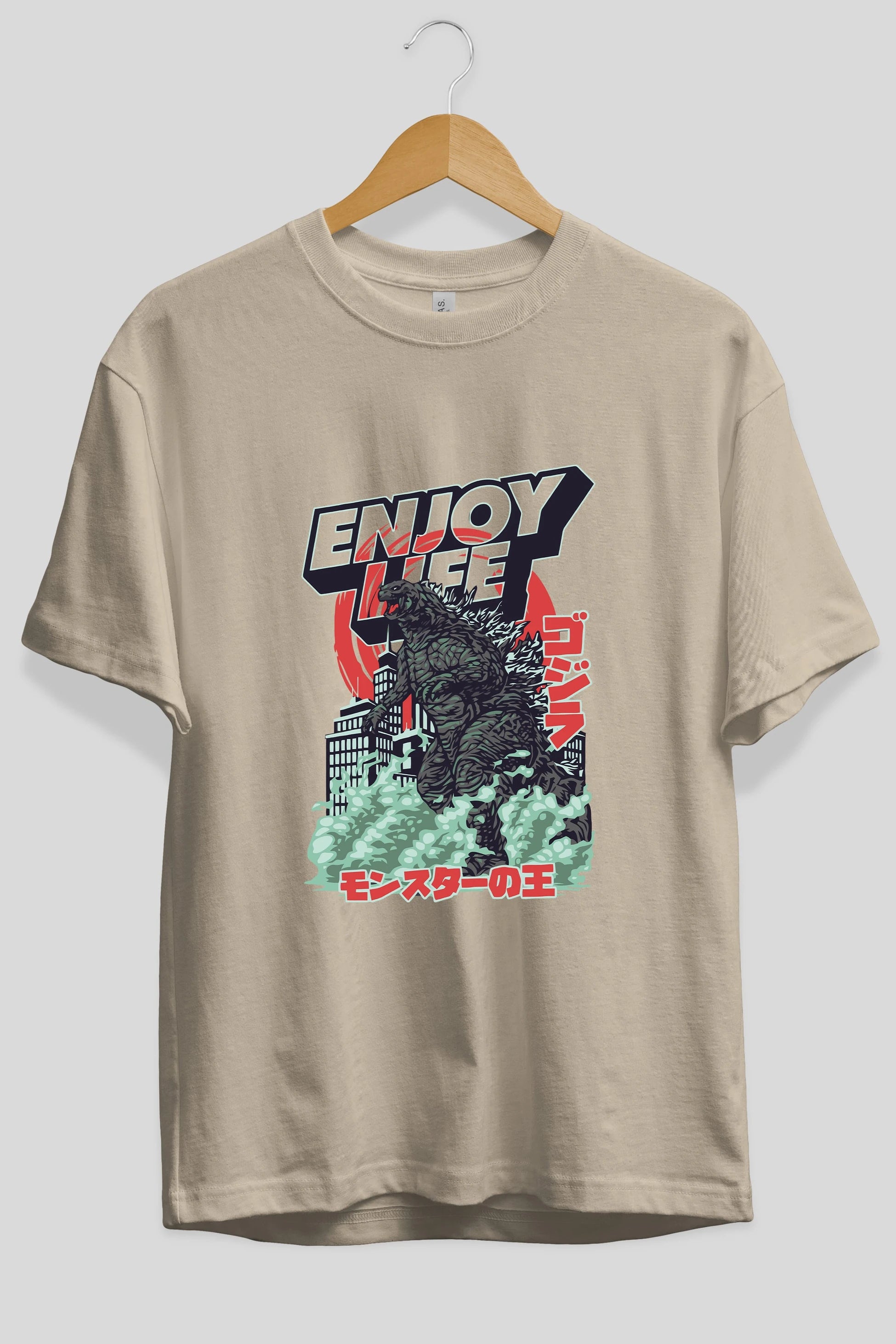 Godzilla Ön Baskılı Oversize t-shirt Erkek Kadın Unisex %100 Pamuk Bisiklet Yaka tişort