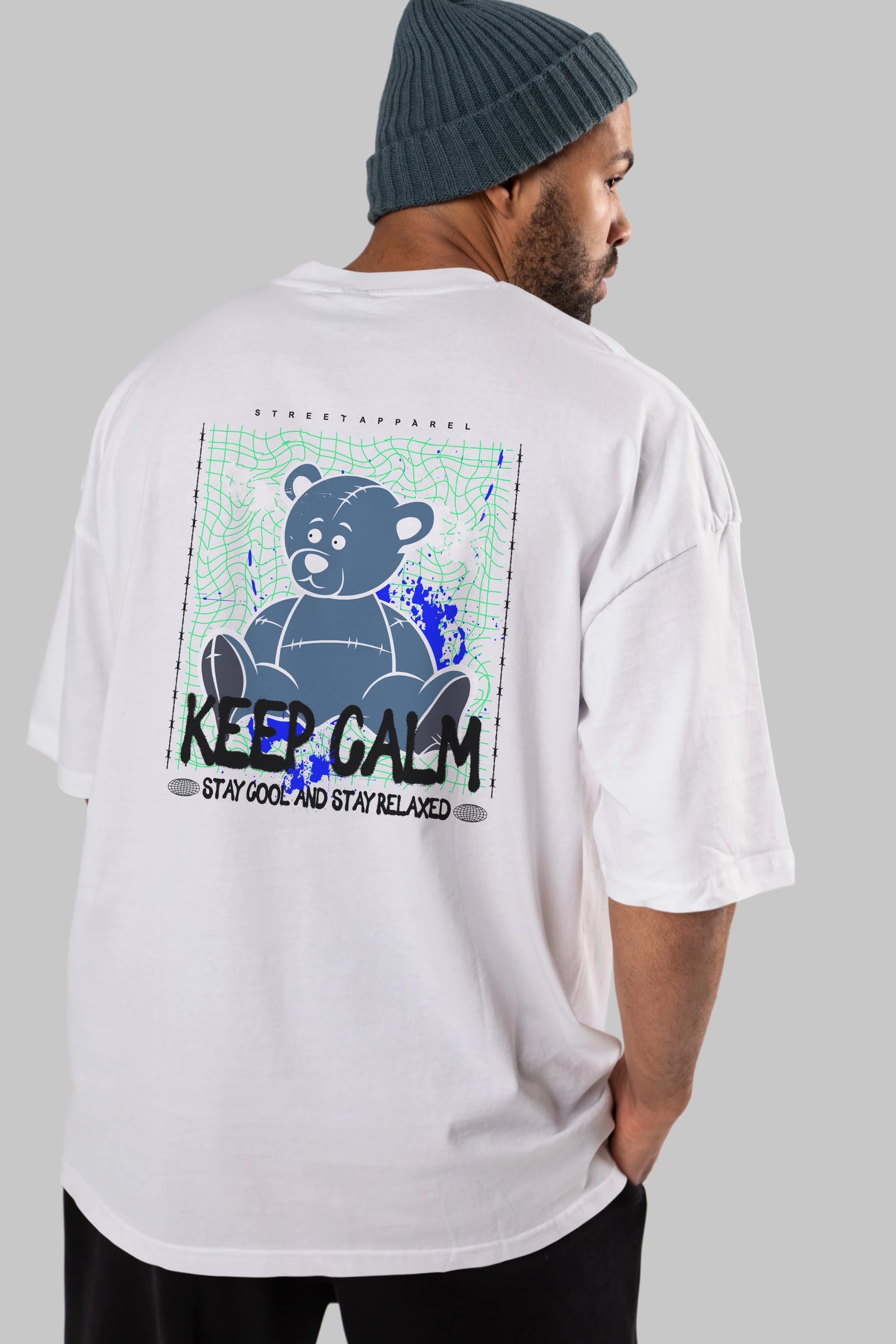 Keep Calm Bear Arka Baskılı Oversize t-shirt Erkek Kadın Unisex
