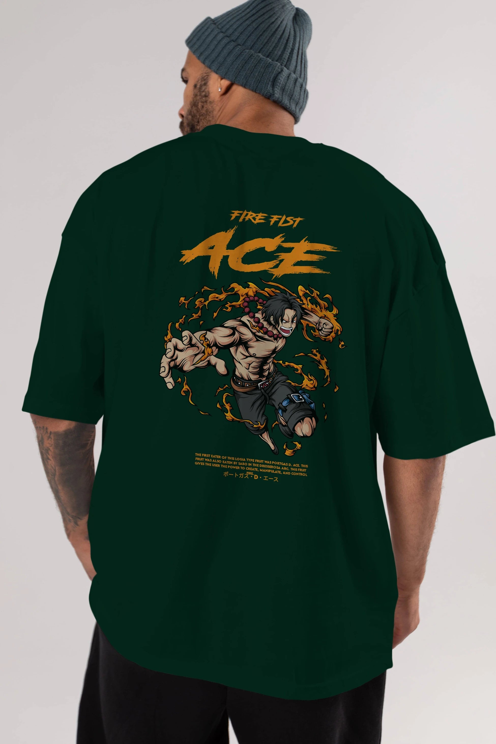 Fire Fist Ace Anime Arka Baskılı Oversize t-shirt Erkek Kadın Unisex