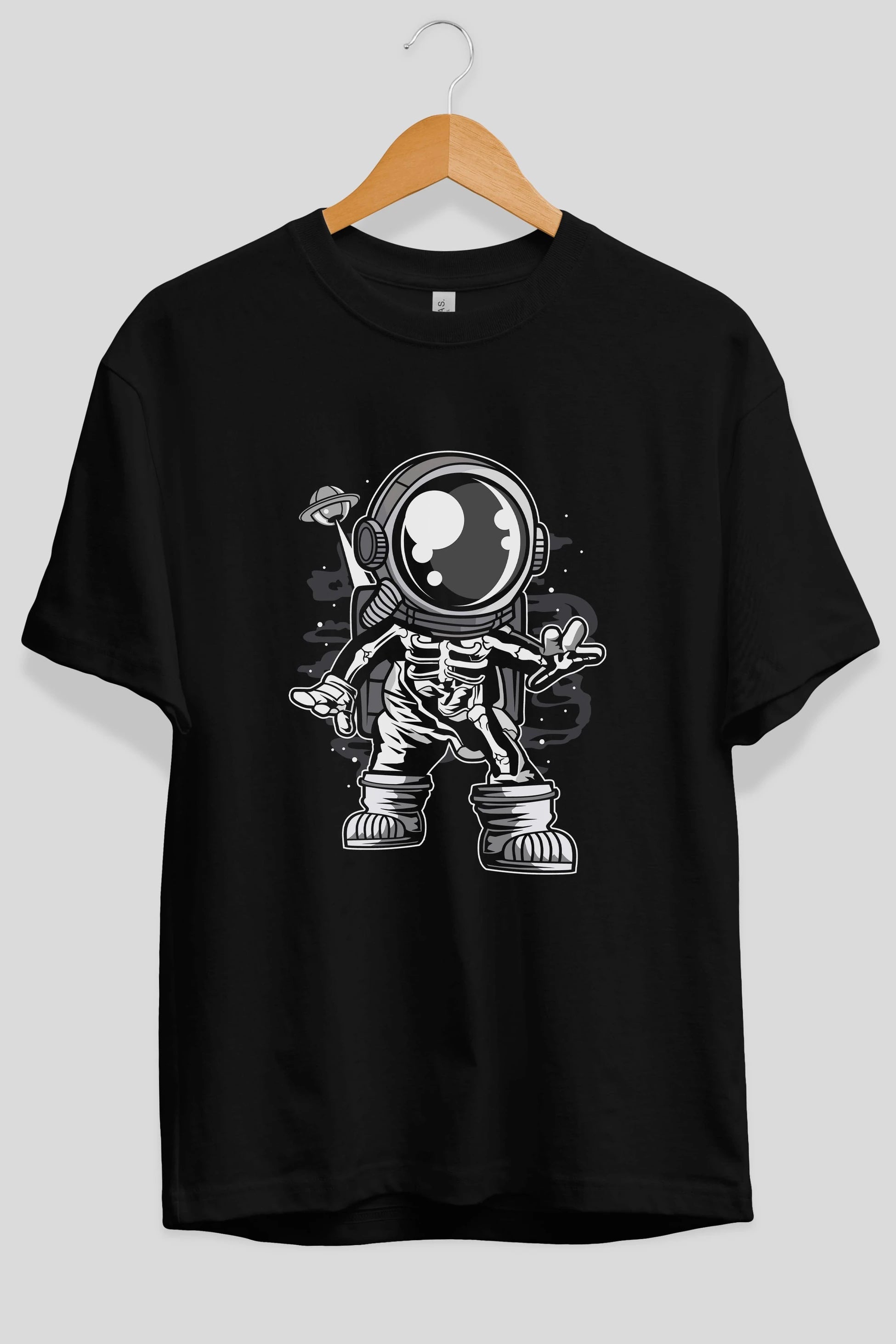 Space Skeleton Ön Baskılı Oversize t-shirt Erkek Kadın Unisex