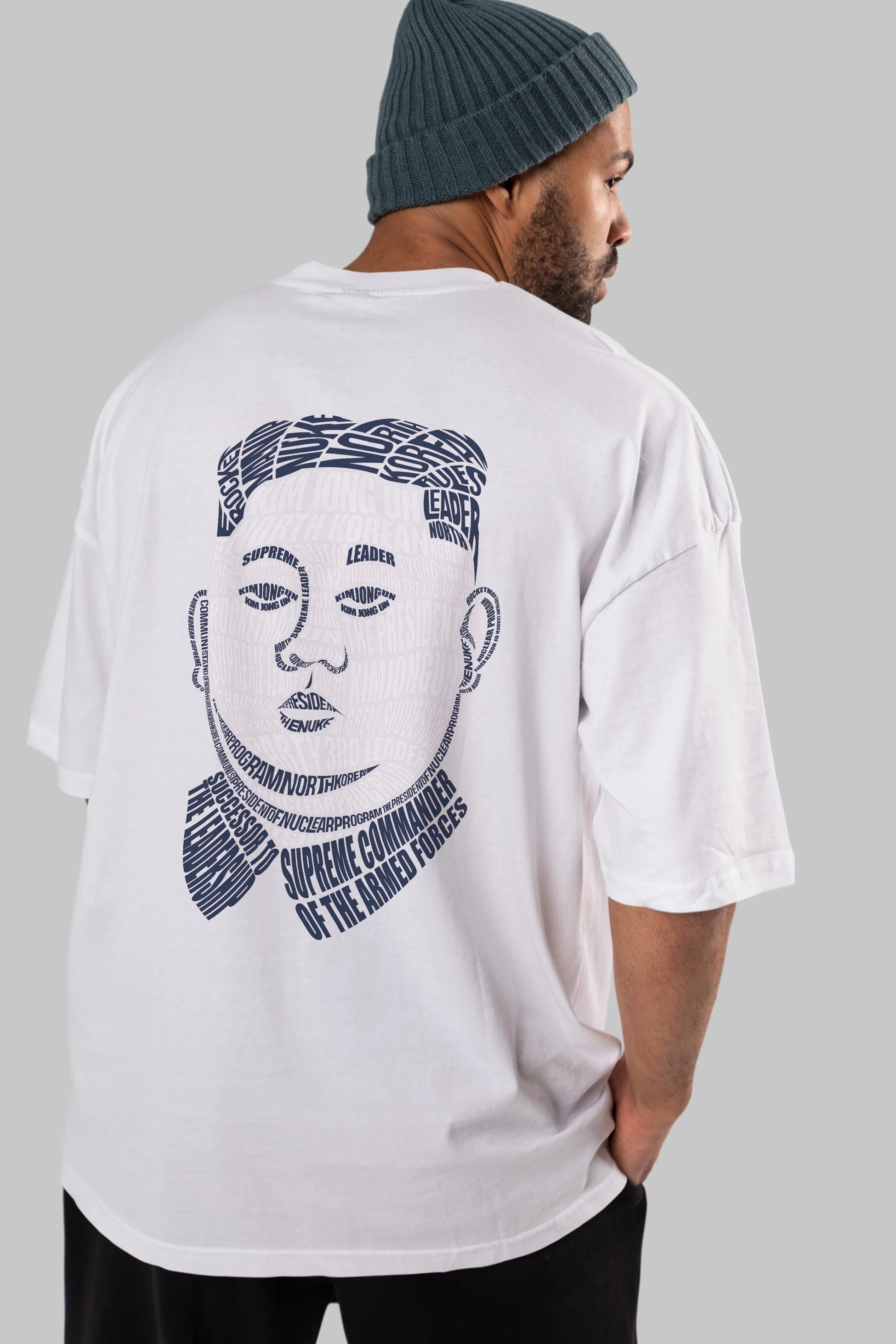 Kim Jong Un Calligram Arka Baskılı Oversize t-shirt %100 pamuk Erkek Kadın Unisex