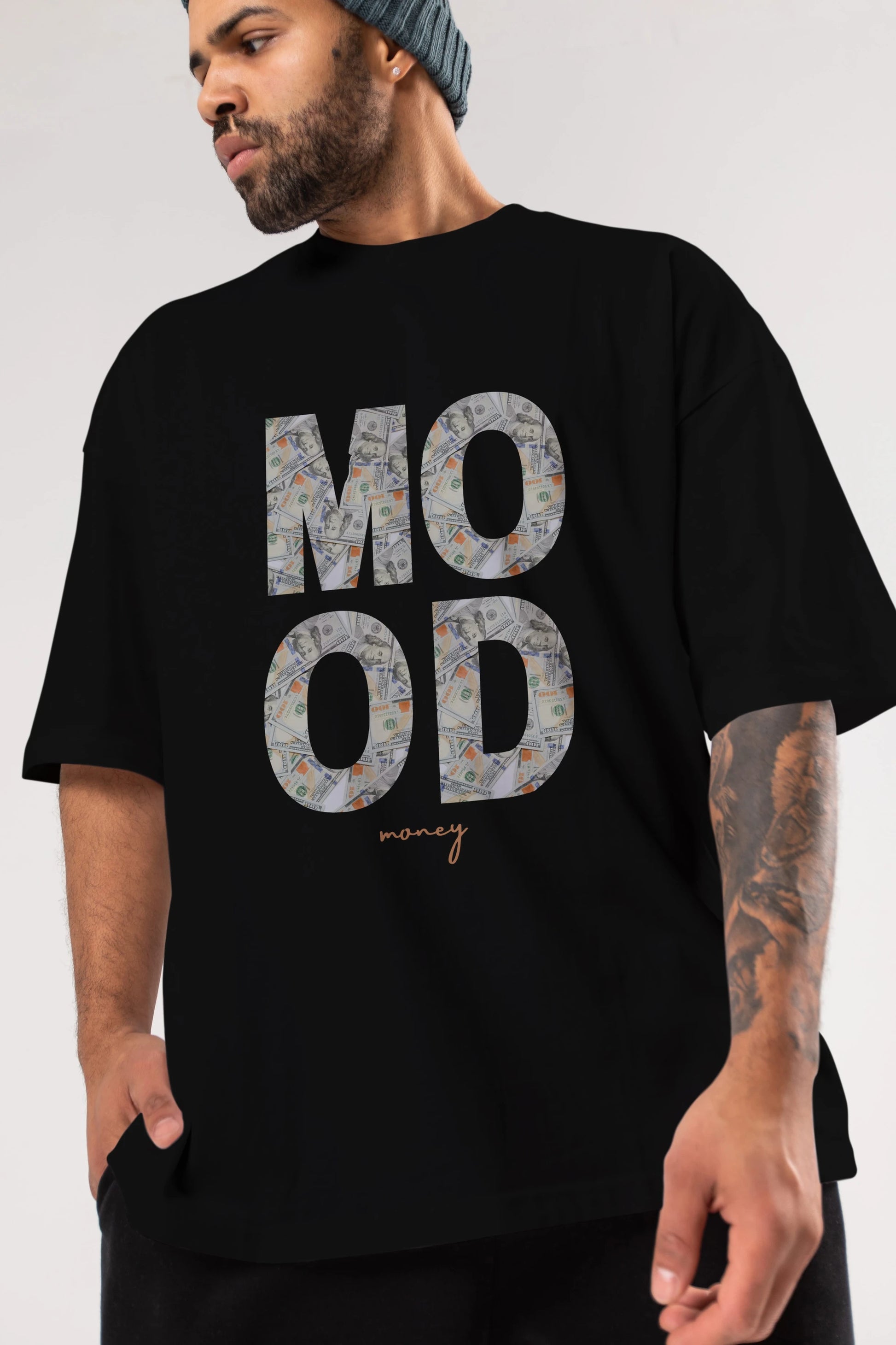 Mood Money Yazılı Ön Baskılı Oversize t-shirt Erkek Kadın Unisex