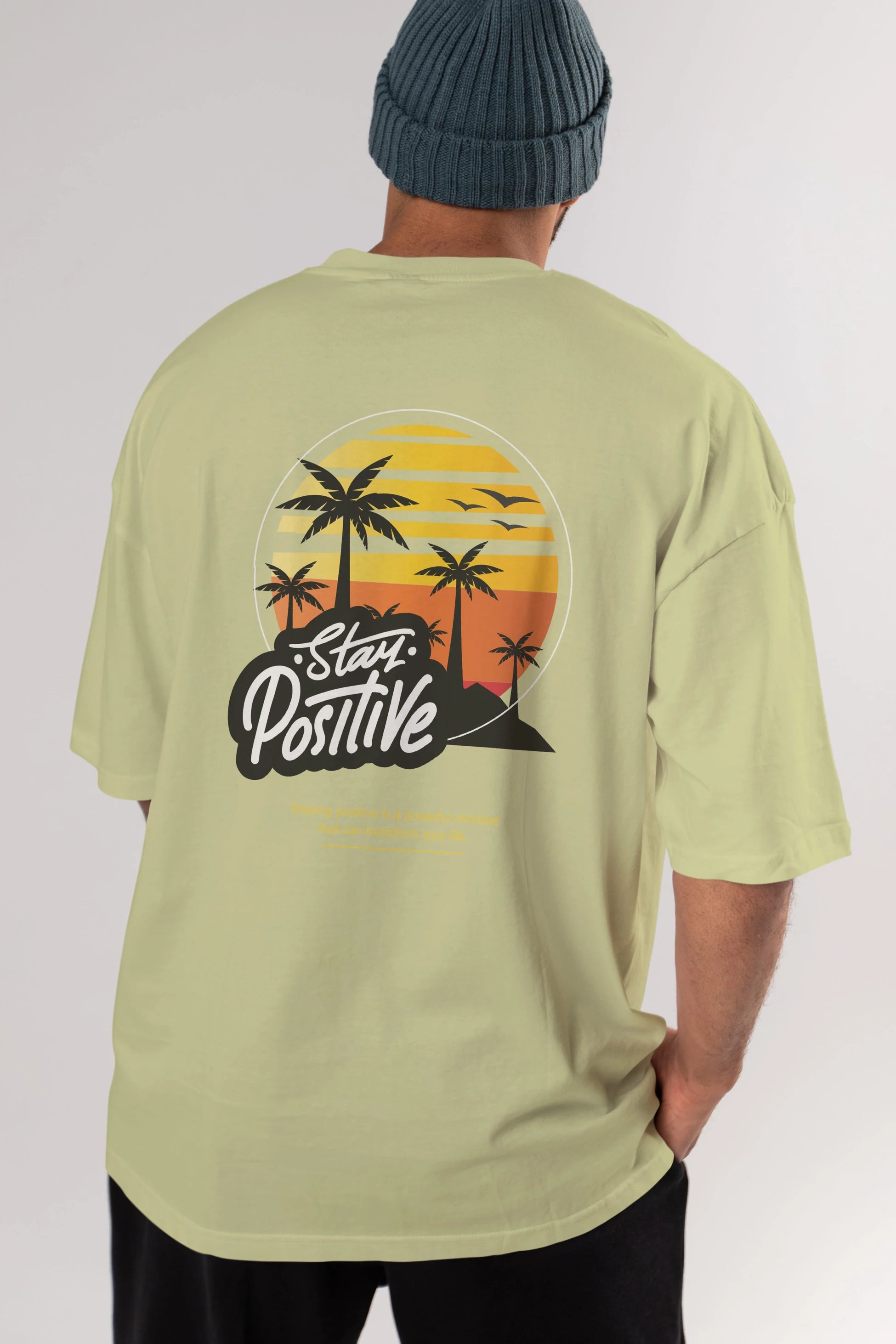 Stay Positive Yazılı Arka Baskılı Oversize t-shirt Erkek Kadın Unisex
