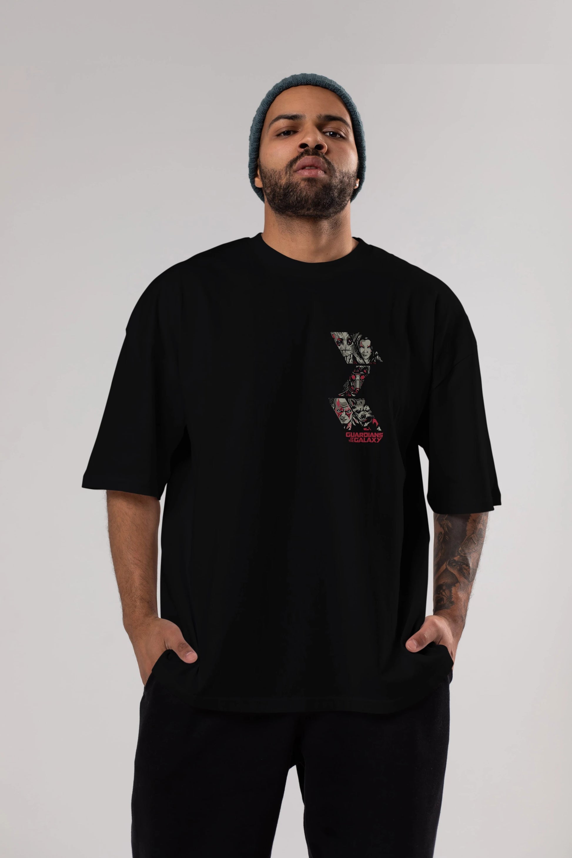 Guardians of The Galaxy (2) Ön Sol Baskılı Oversize t-shirt Erkek Kadın Unisex %100 Pamuk Bisiklet Yaka tişort