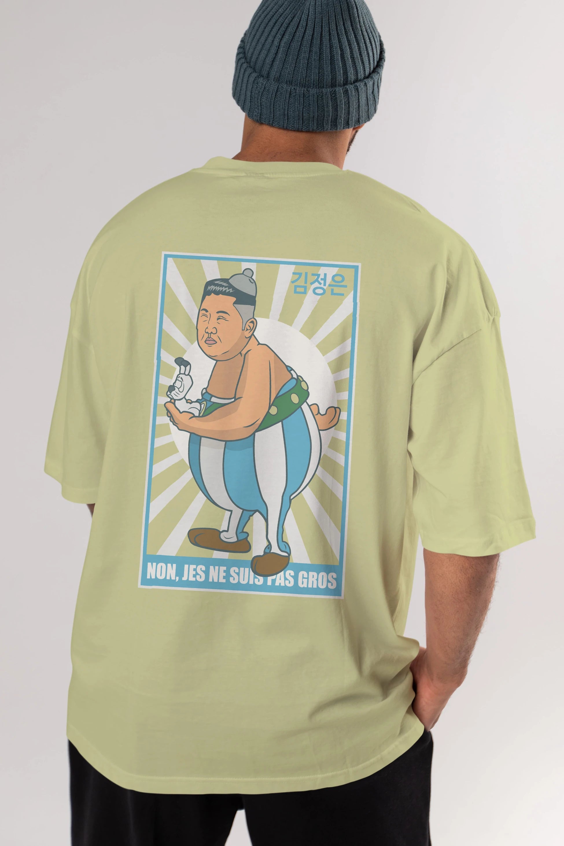 Obelix Jong Un Arka Baskılı Oversize t-shirt Erkek Kadın Unisex %100 Pamuk tişort