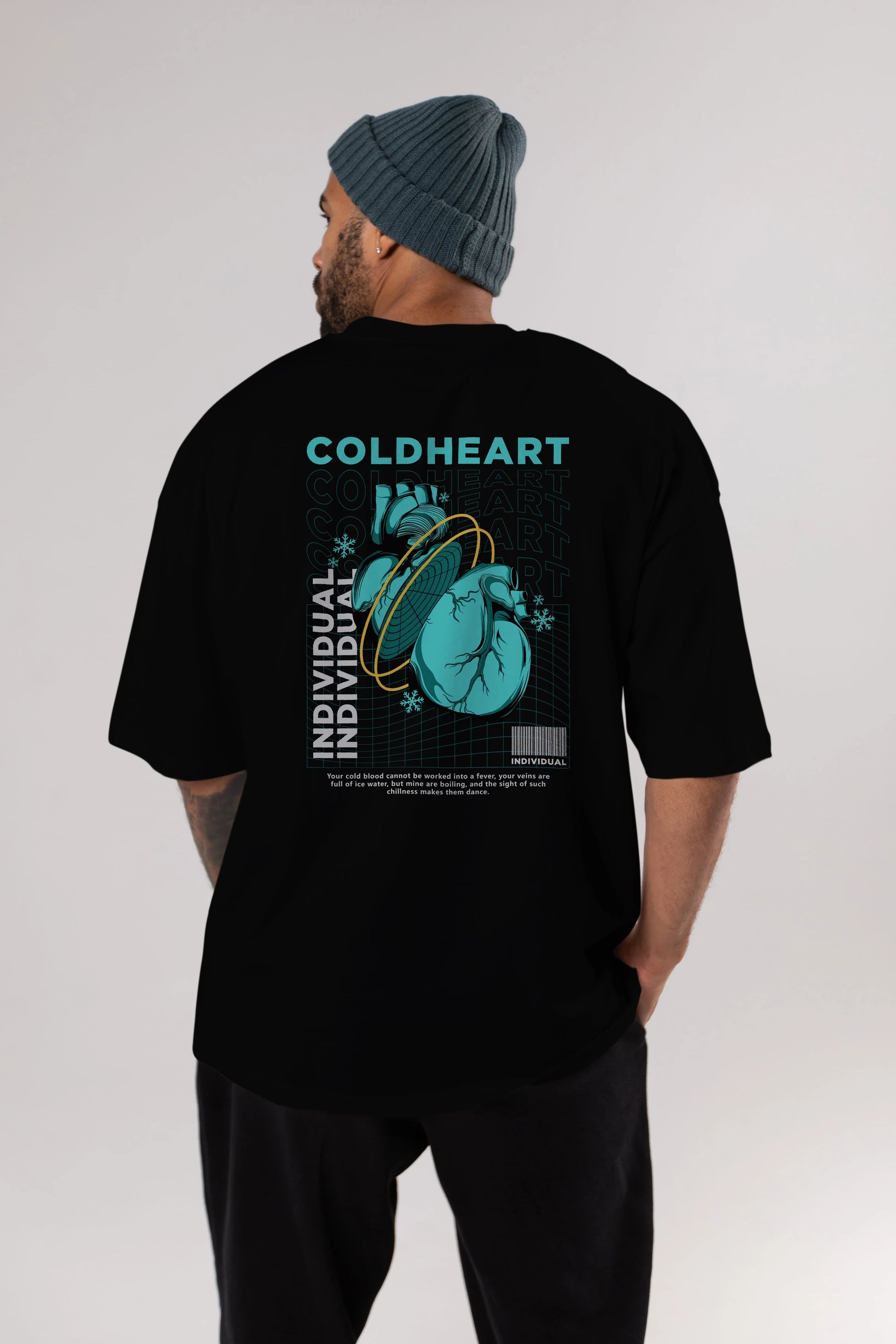 Cold Heart Arka Baskılı Oversize t-shirt Erkek Kadın Unisex