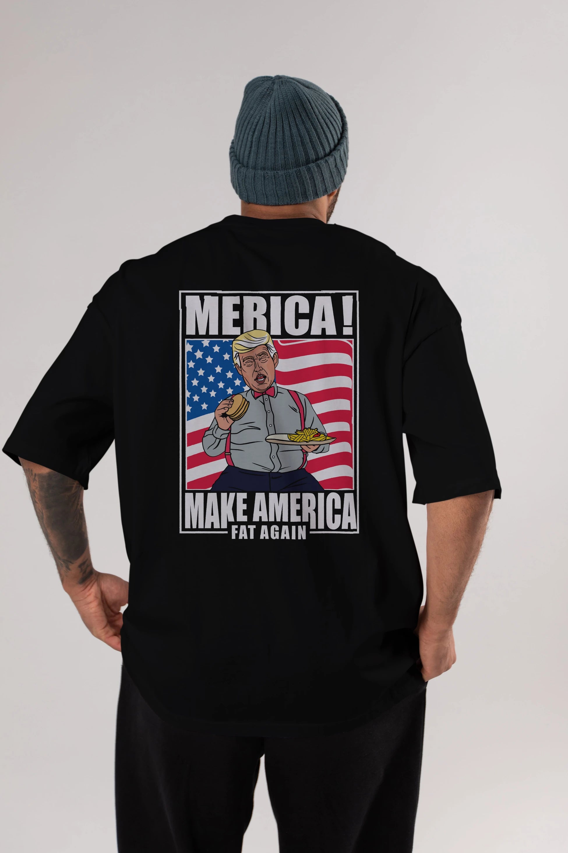 Trump Burger Arka Baskılı Oversize t-shirt Erkek Kadın Unisex %100 Pamuk tişort