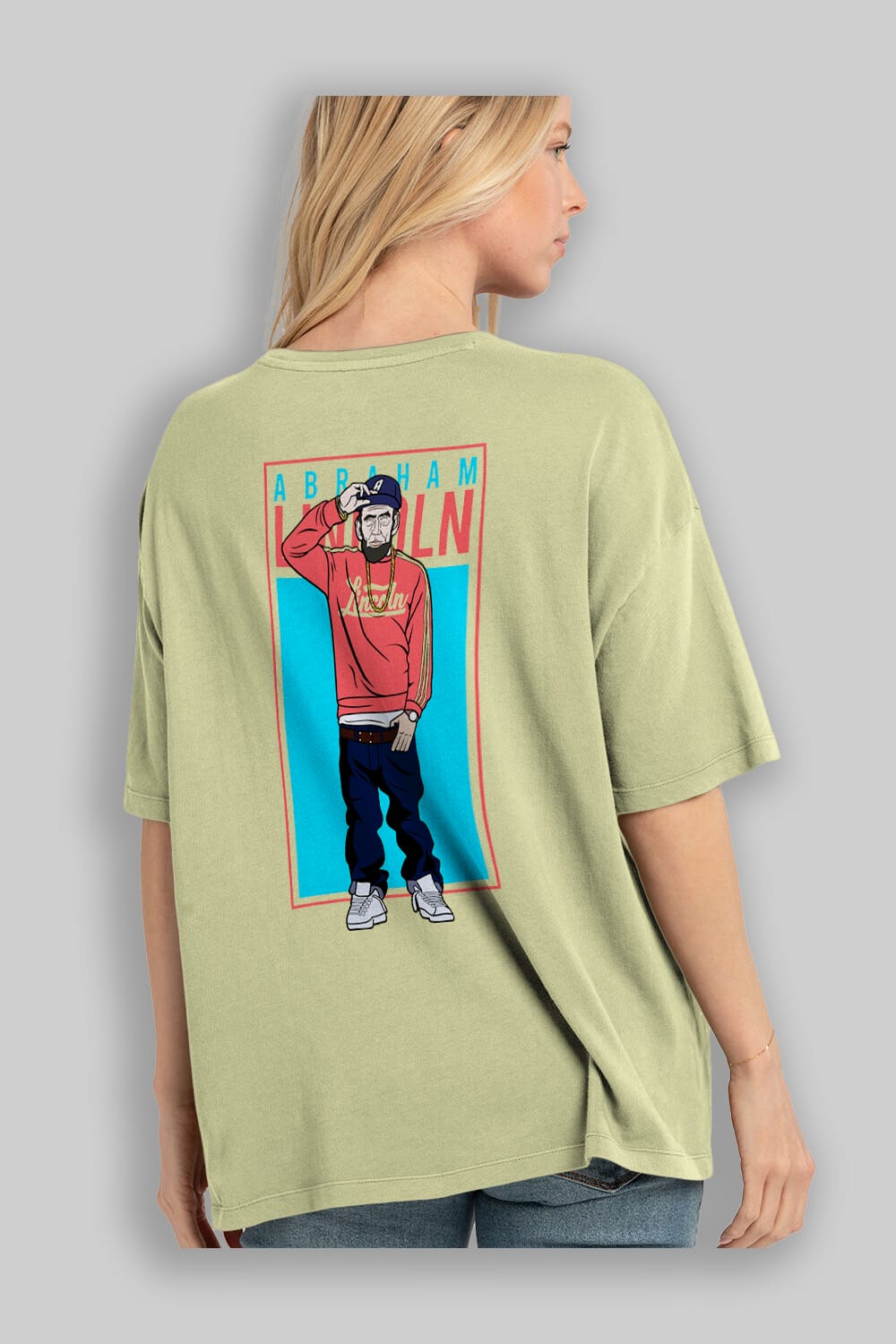 Abraham Lincoln Arka Baskılı Oversize t-shirt Erkek Kadın Unisex %100 Pamuk tişort