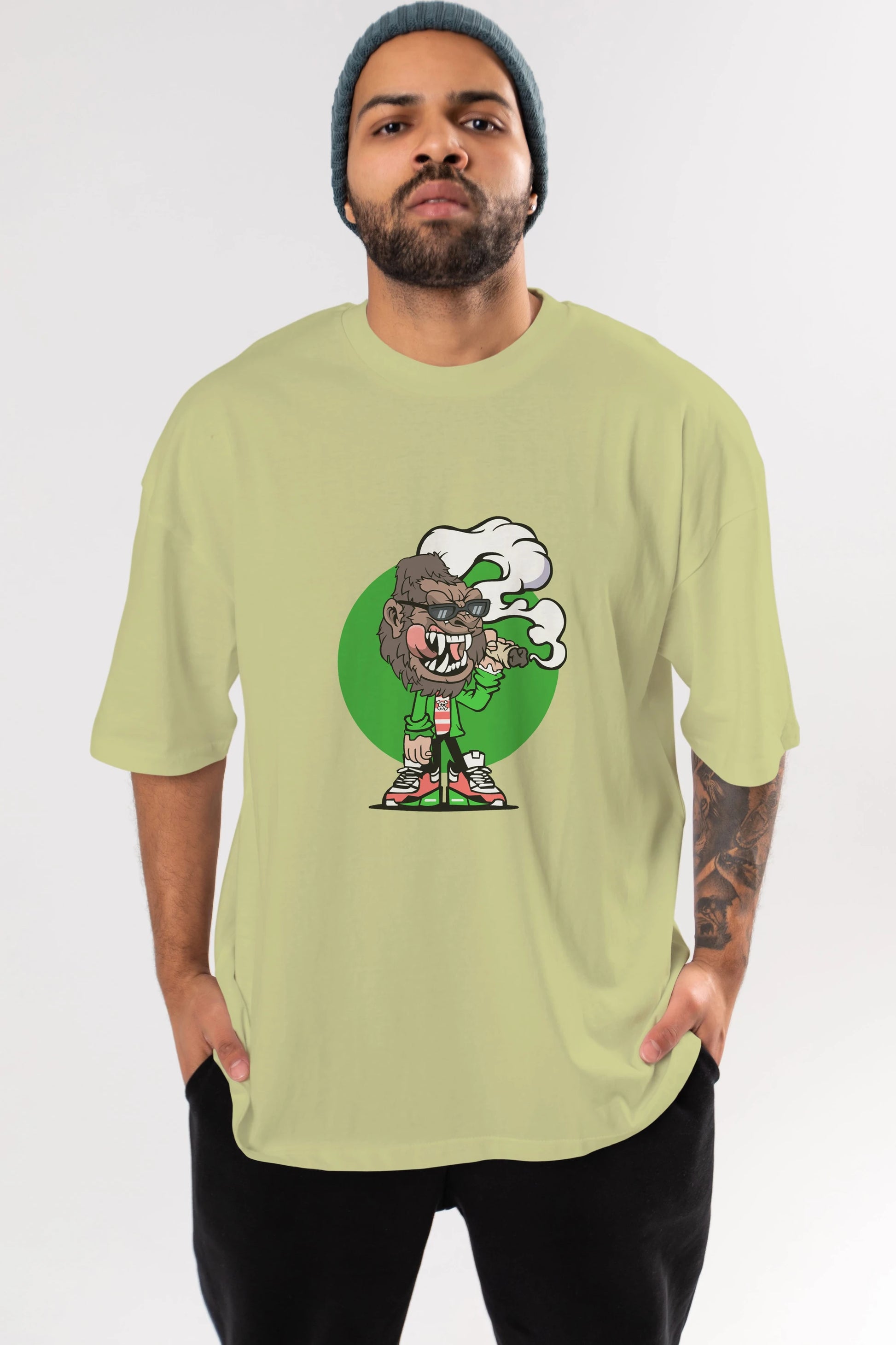 Gorilla Smoker Ön Baskılı Oversize t-shirt Erkek Kadın Unisex %100 Pamuk tişort