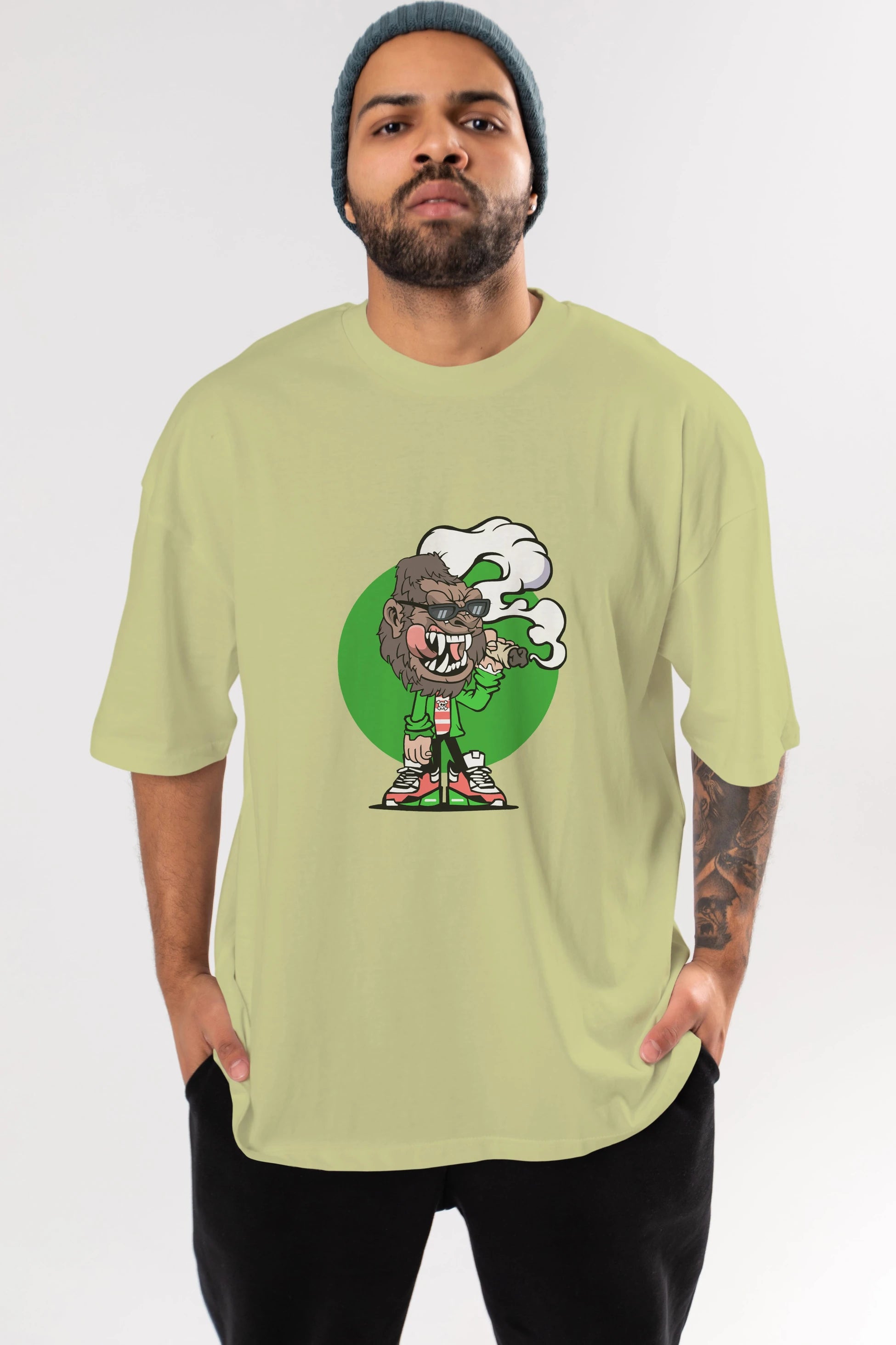 Gorilla Smoker Ön Baskılı Oversize t-shirt Erkek Kadın Unisex %100 Pamuk tişort