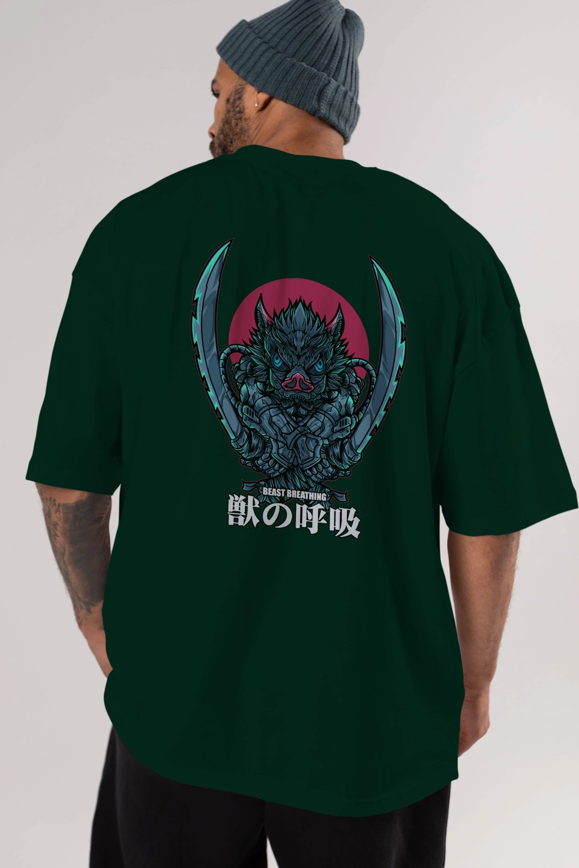 Inosuke DEMON SLAYER Anime Arka Baskılı Oversize t-shirt Erkek Kadın Unisex