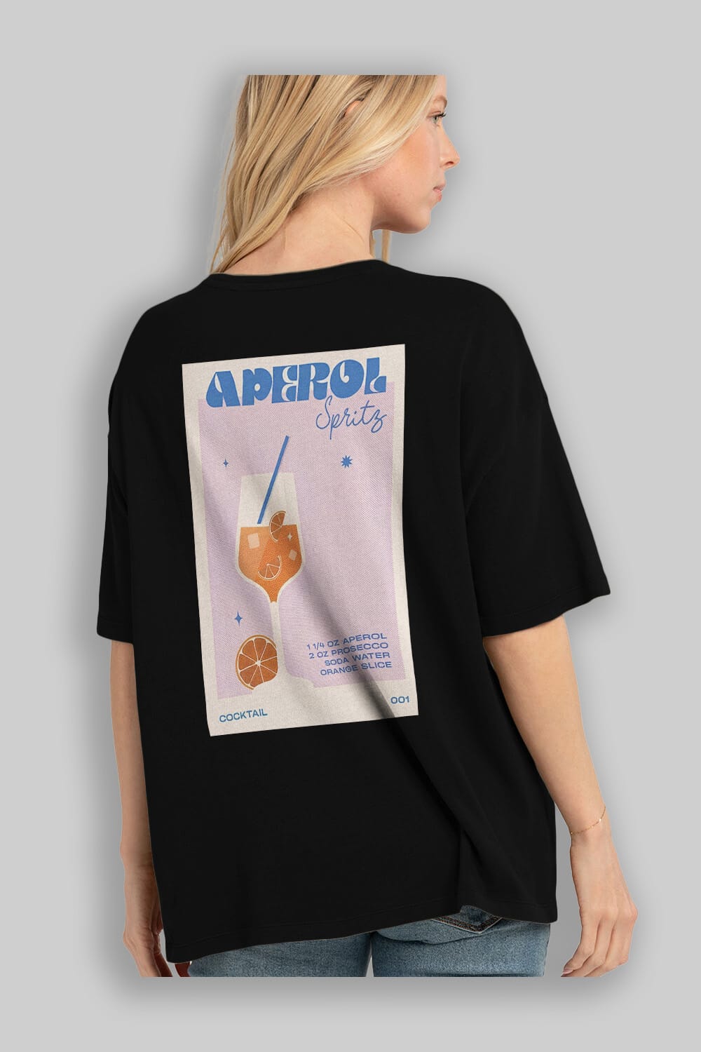 Aperol Spritz Arka Baskılı Oversize t-shirt Erkek Kadın Unisex %100 Pamuk Bisiklet Yaka tişort