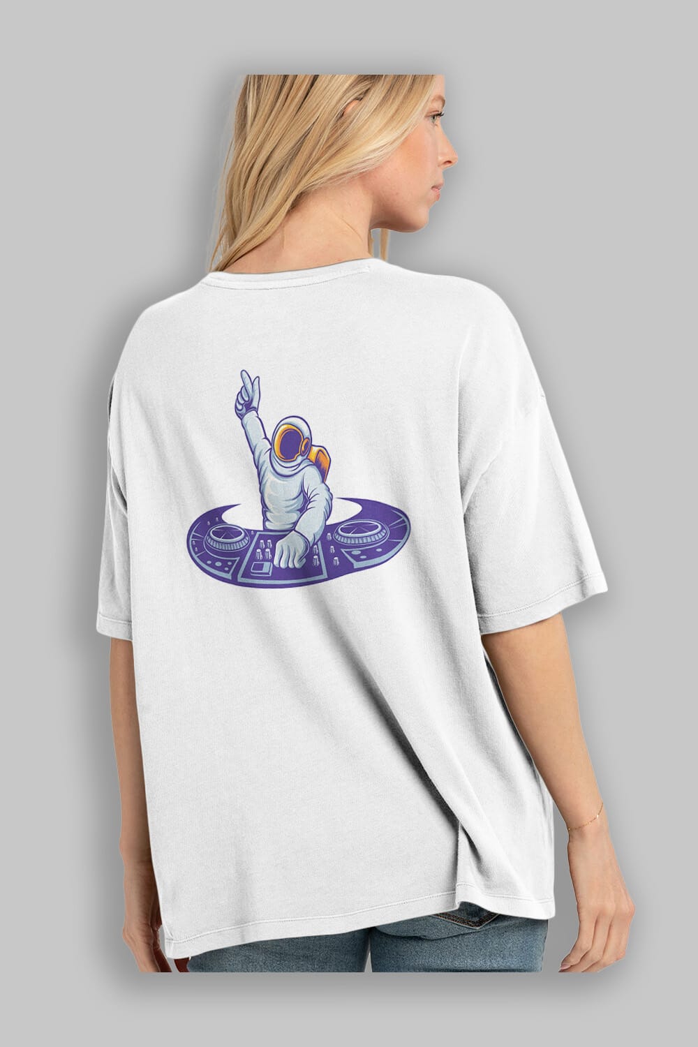 Astronaut Disk Jockey Party Sticker Arka Baskılı Oversize t-shirt Erkek Kadın Unisex