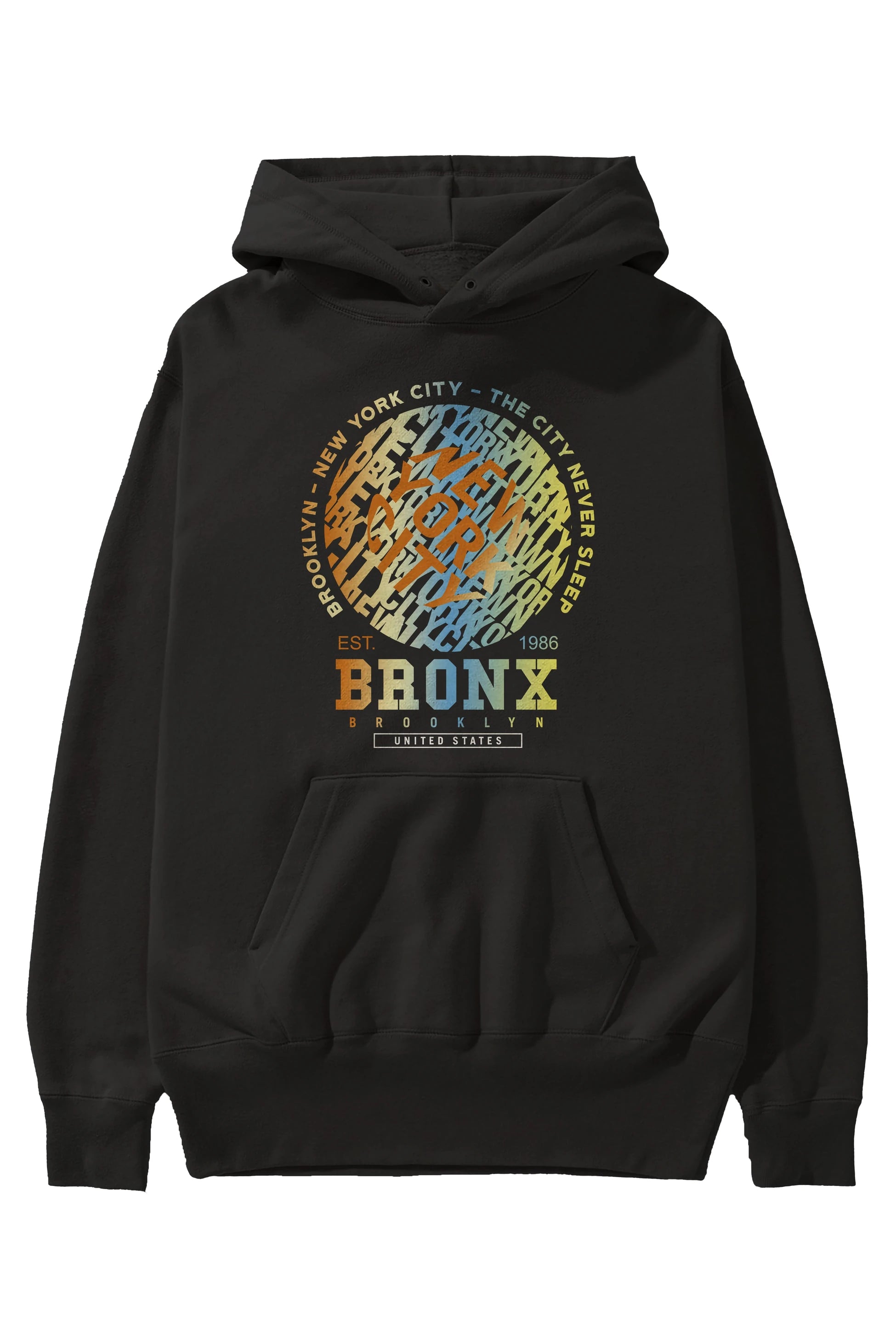 Brooklyn and New York City Ön Baskılı Hoodie Oversize Kapüşonlu Sweatshirt Erkek Kadın Unisex