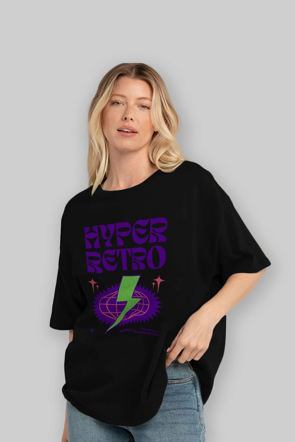 Hyper Retro Yazılı Ön Baskılı Oversize t-shirt Erkek Kadın Unisex