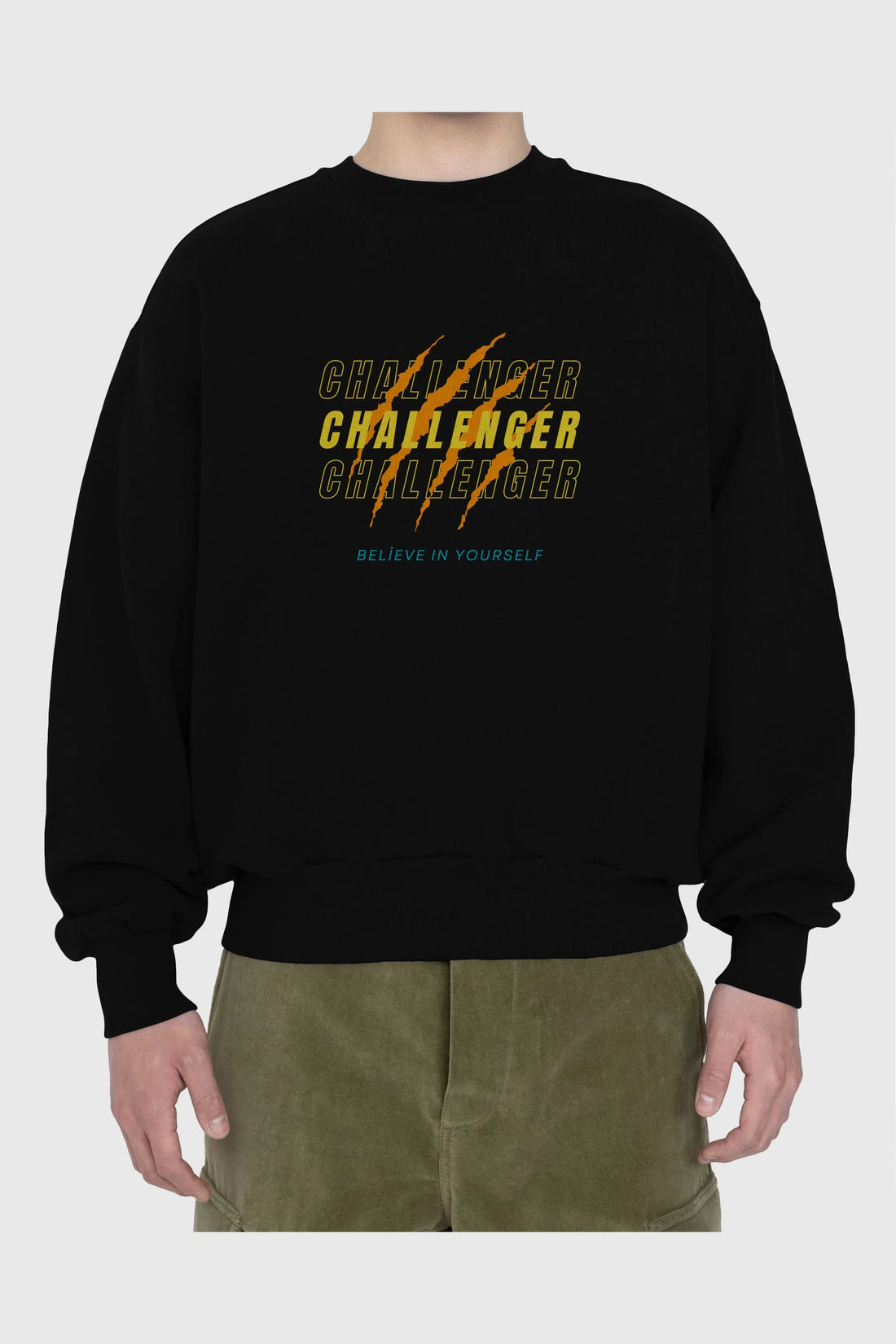 Challenger Yazılı Ön Baskılı Oversize Sweatshirt Erkek Kadın Unisex