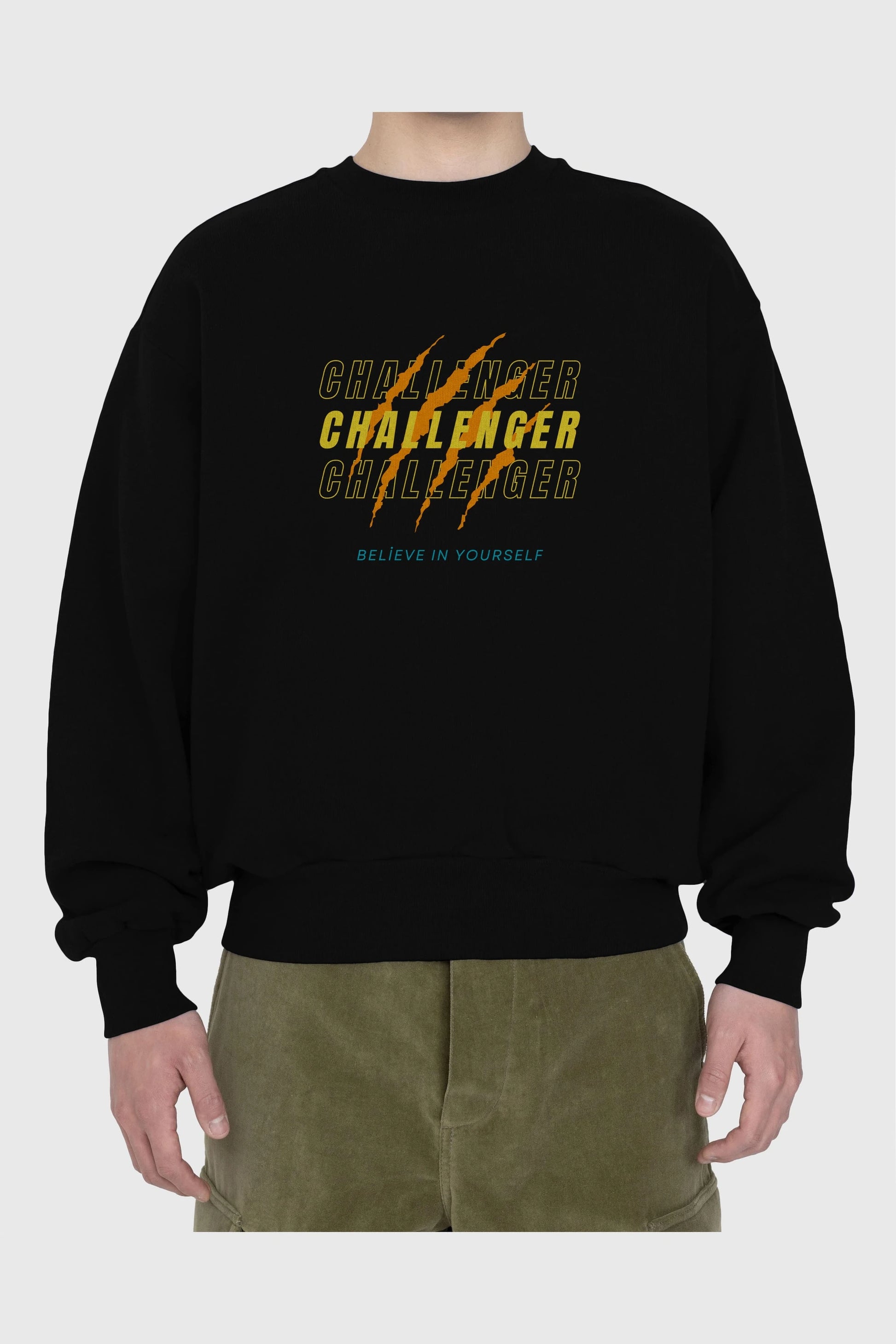 Challenger Yazılı Ön Baskılı Oversize Sweatshirt Erkek Kadın Unisex