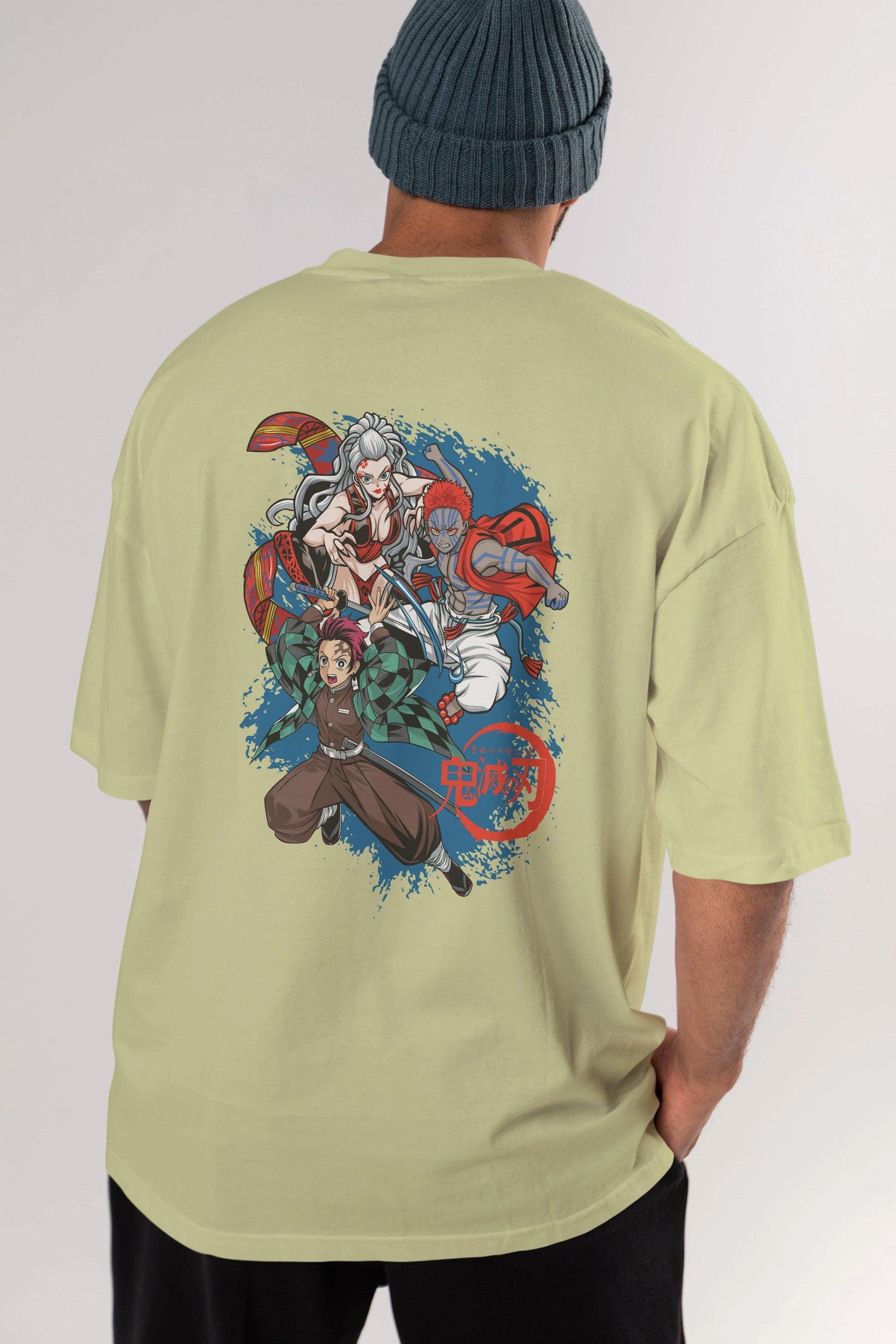 TANJIRO ,AKAZA,DAKI Anime Arka Baskılı Oversize t-shirt Erkek Kadın Unisex