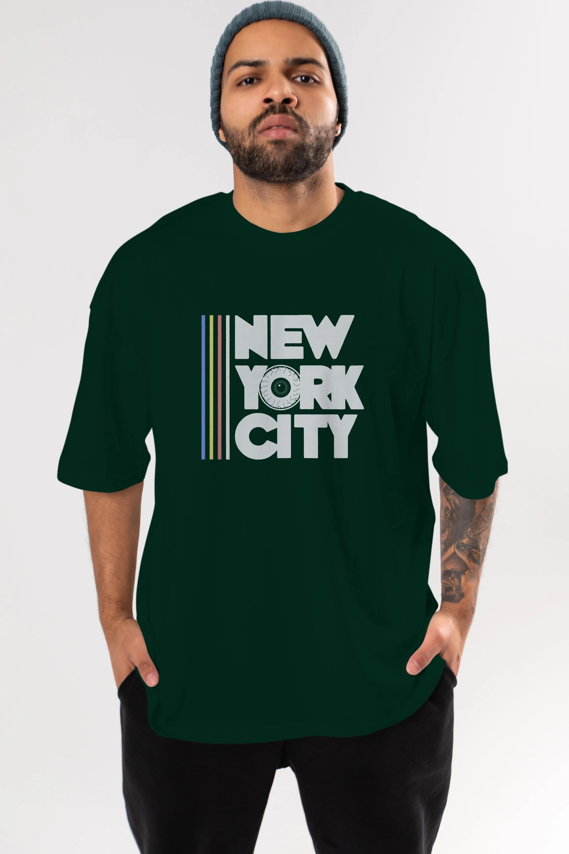 New York City Style Ön Baskılı Oversize t-shirt Erkek Kadın Unisex