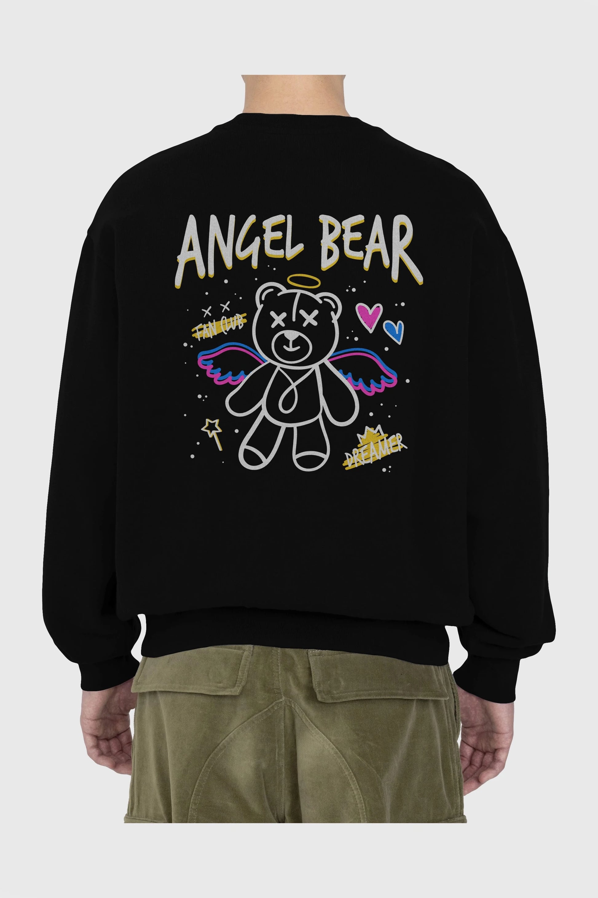 Angel Bear Arka Baskılı Oversize Sweatshirt Erkek Kadın Unisex