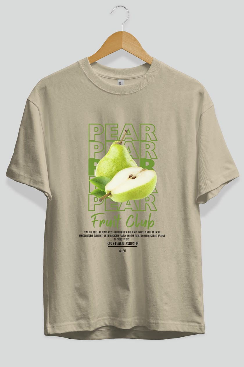 Pear Ön Baskılı Oversize t-shirt Erkek Kadın Pamuk Bisiklet Yaka tişort