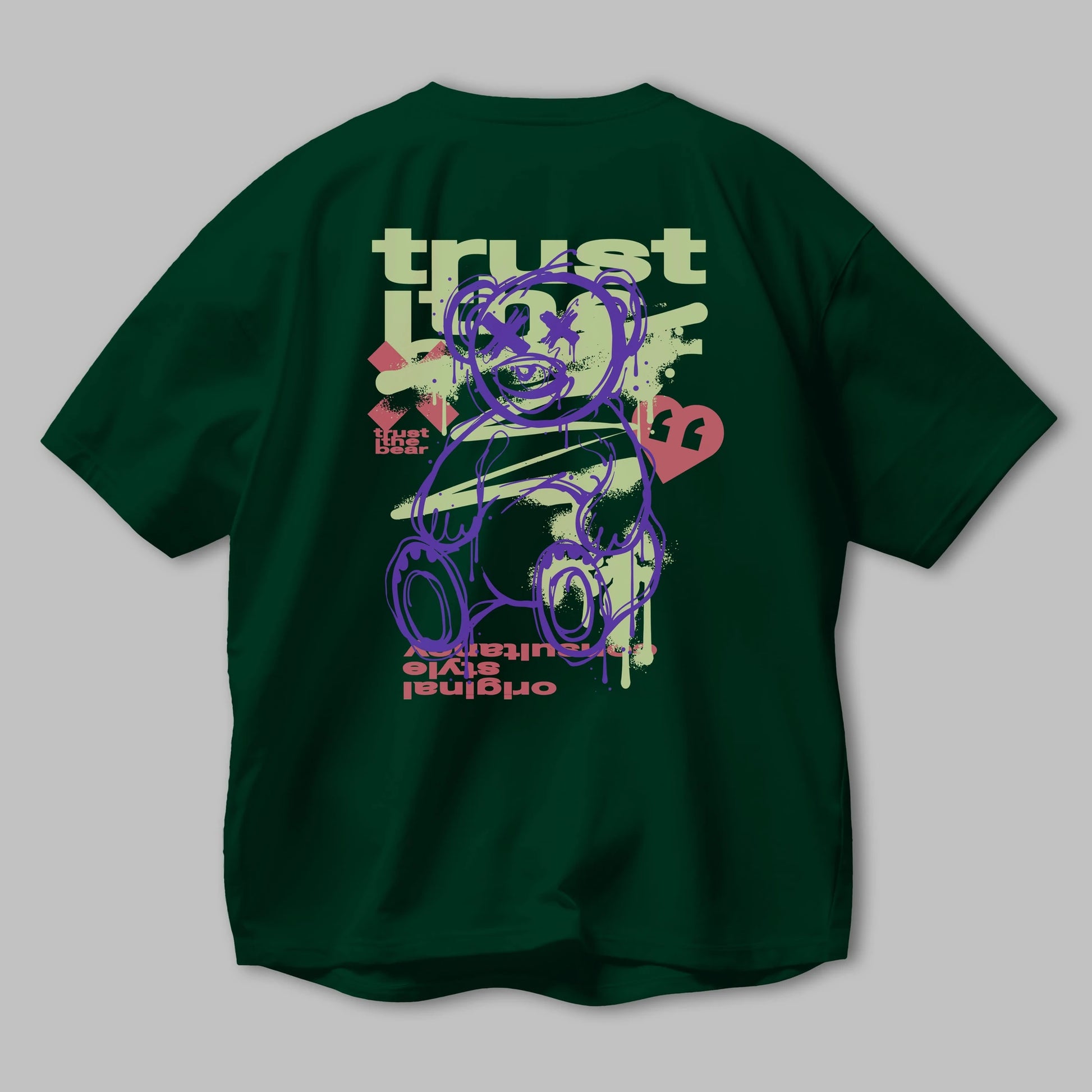 Trust The Bear 3 Arka Baskılı Oversize t-shirt Erkek Kadın Unisex