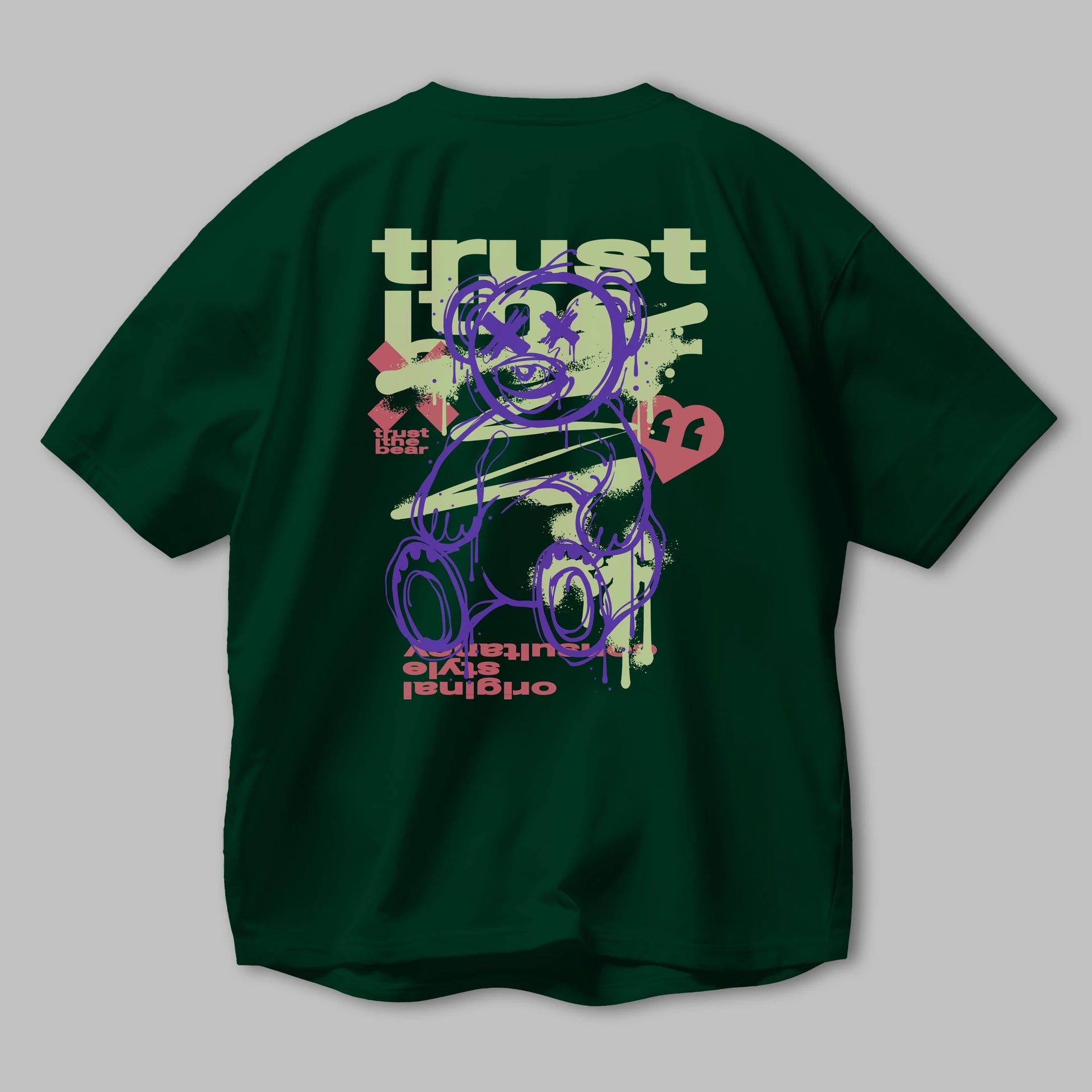 Trust The Bear 3 Arka Baskılı Oversize t-shirt Erkek Kadın Unisex