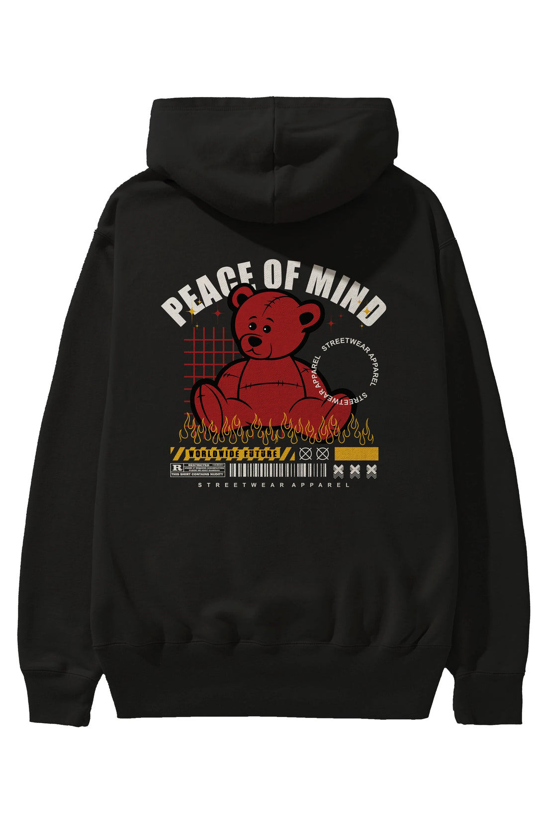 Teddy Bear Peace of Mind Arka Baskılı Hoodie Oversize Kapüşonlu Sweatshirt Erkek Kadın Unisex