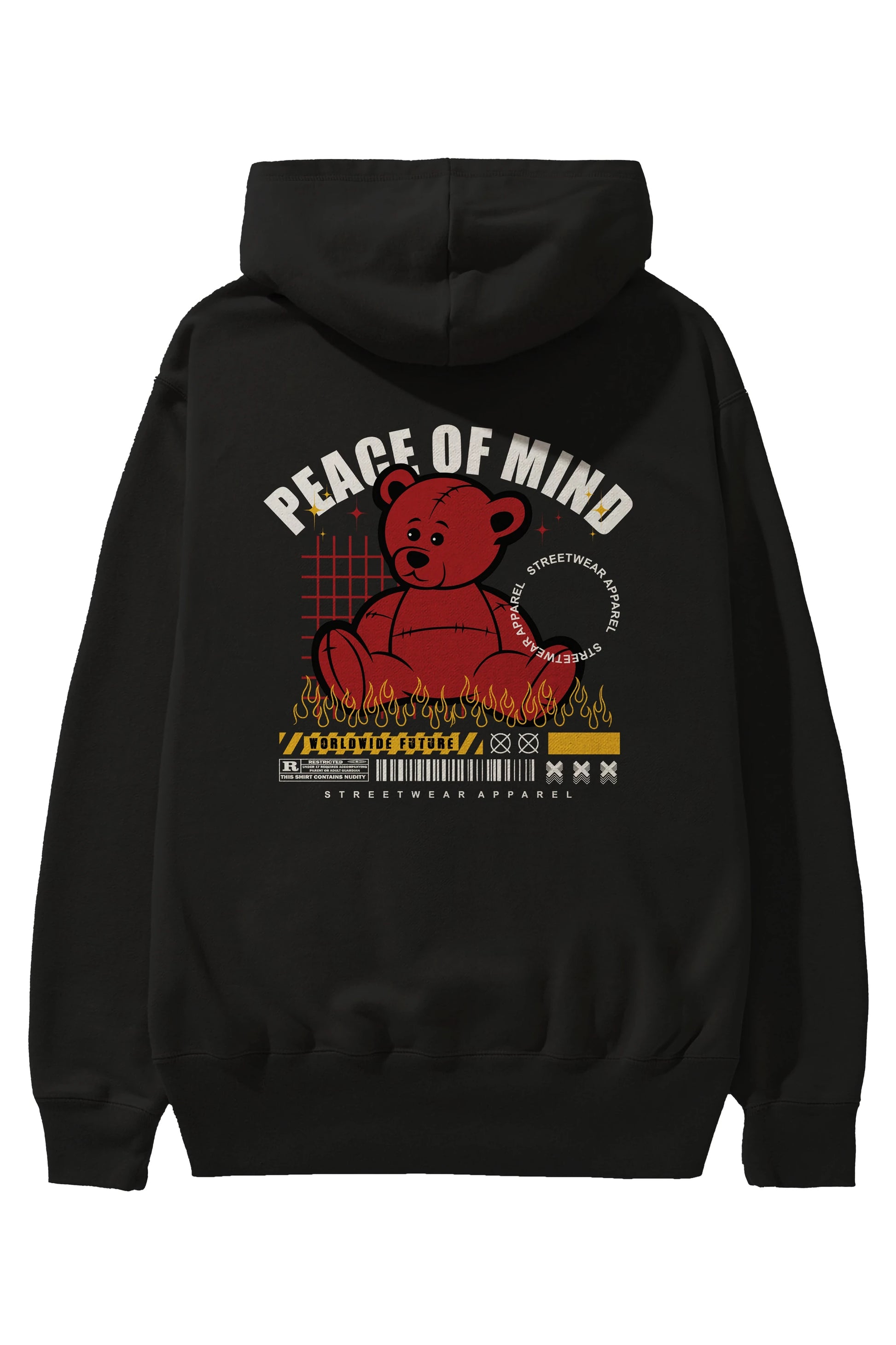 Teddy Bear Peace of Mind Arka Baskılı Hoodie Oversize Kapüşonlu Sweatshirt Erkek Kadın Unisex
