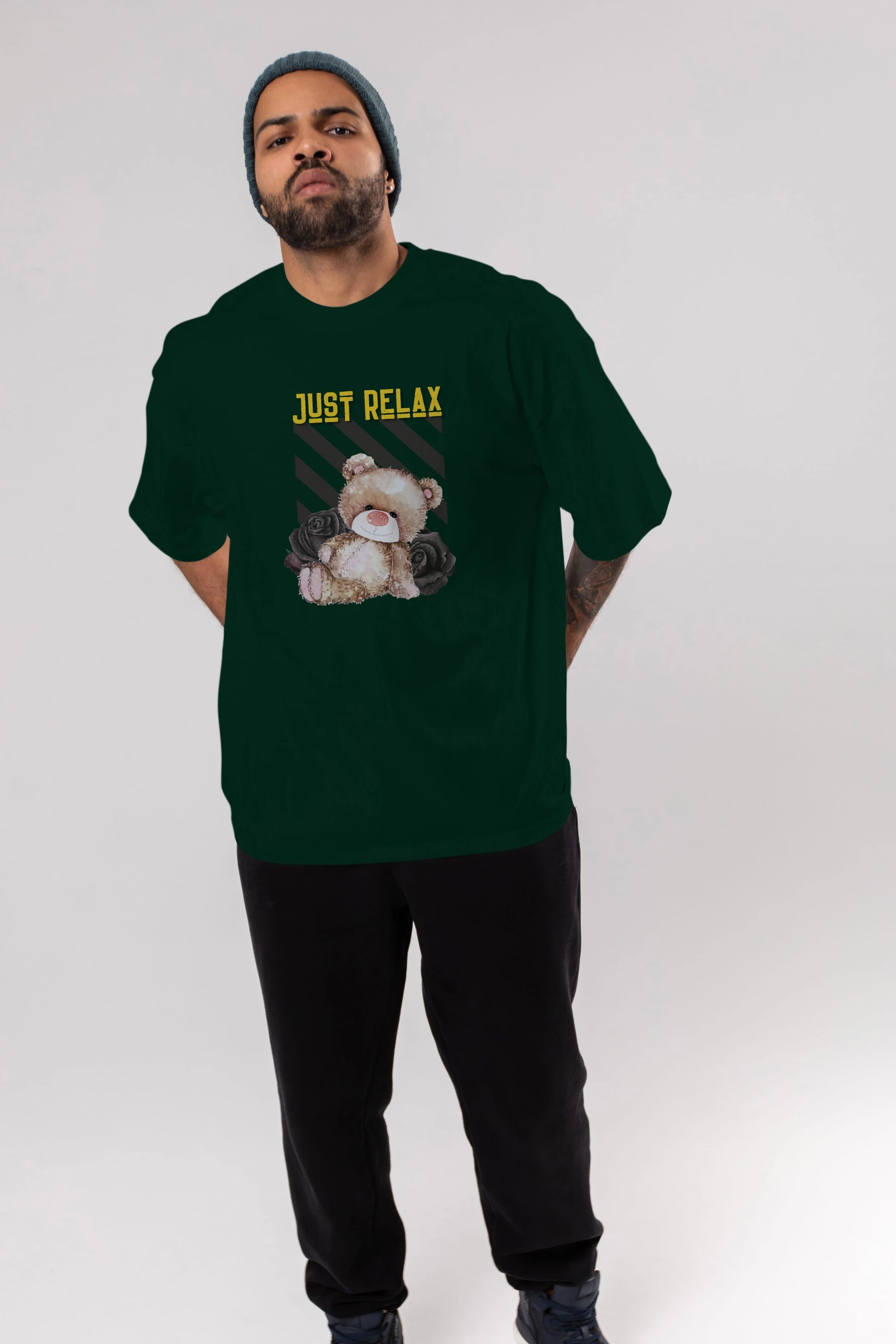 Just Relax Teddy Bear Ön Baskılı Oversize t-shirt Erkek Kadın Unisex