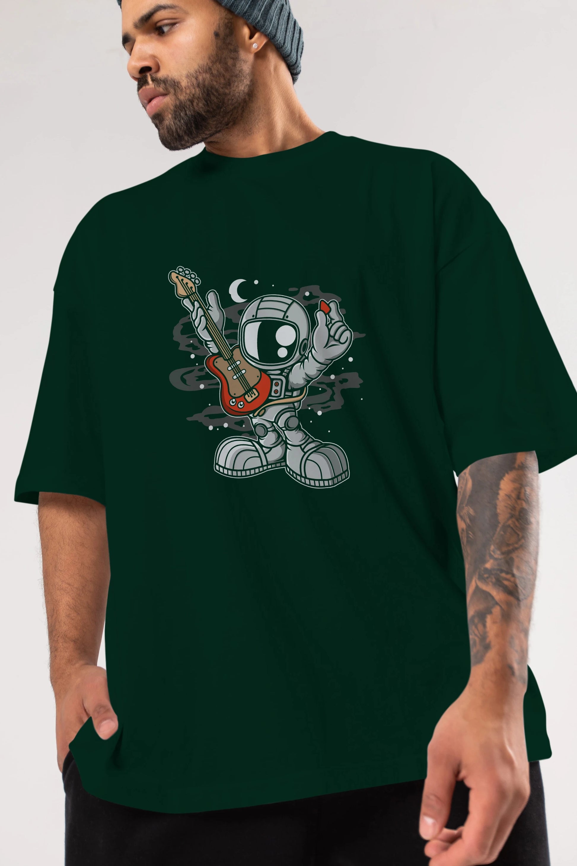 Astronaut Guitar Ön Baskılı Oversize t-shirt Erkek Kadın Unisex
