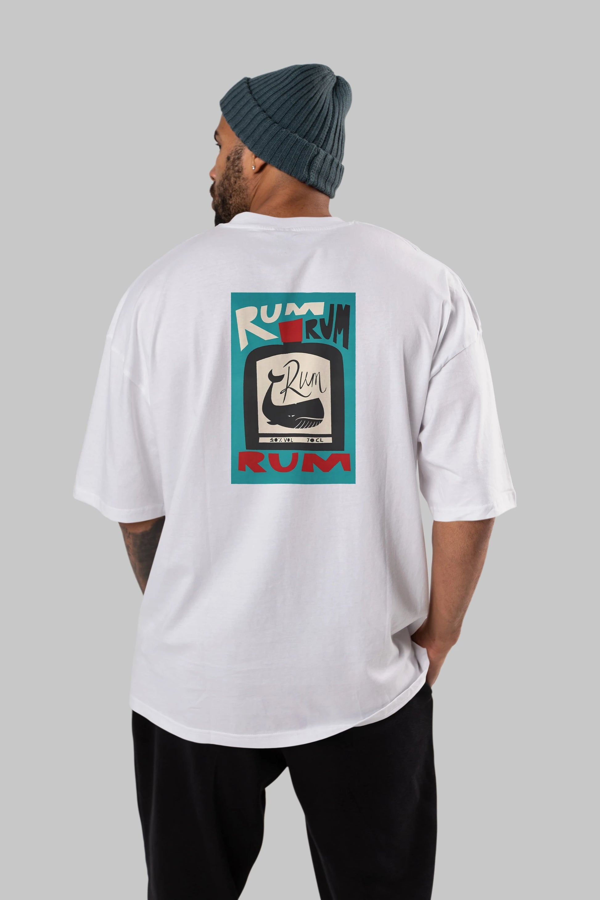 Rum Arka Baskılı Oversize t-shirt Erkek Kadın Unisex %100 Pamuk Bisiklet Yaka tişort