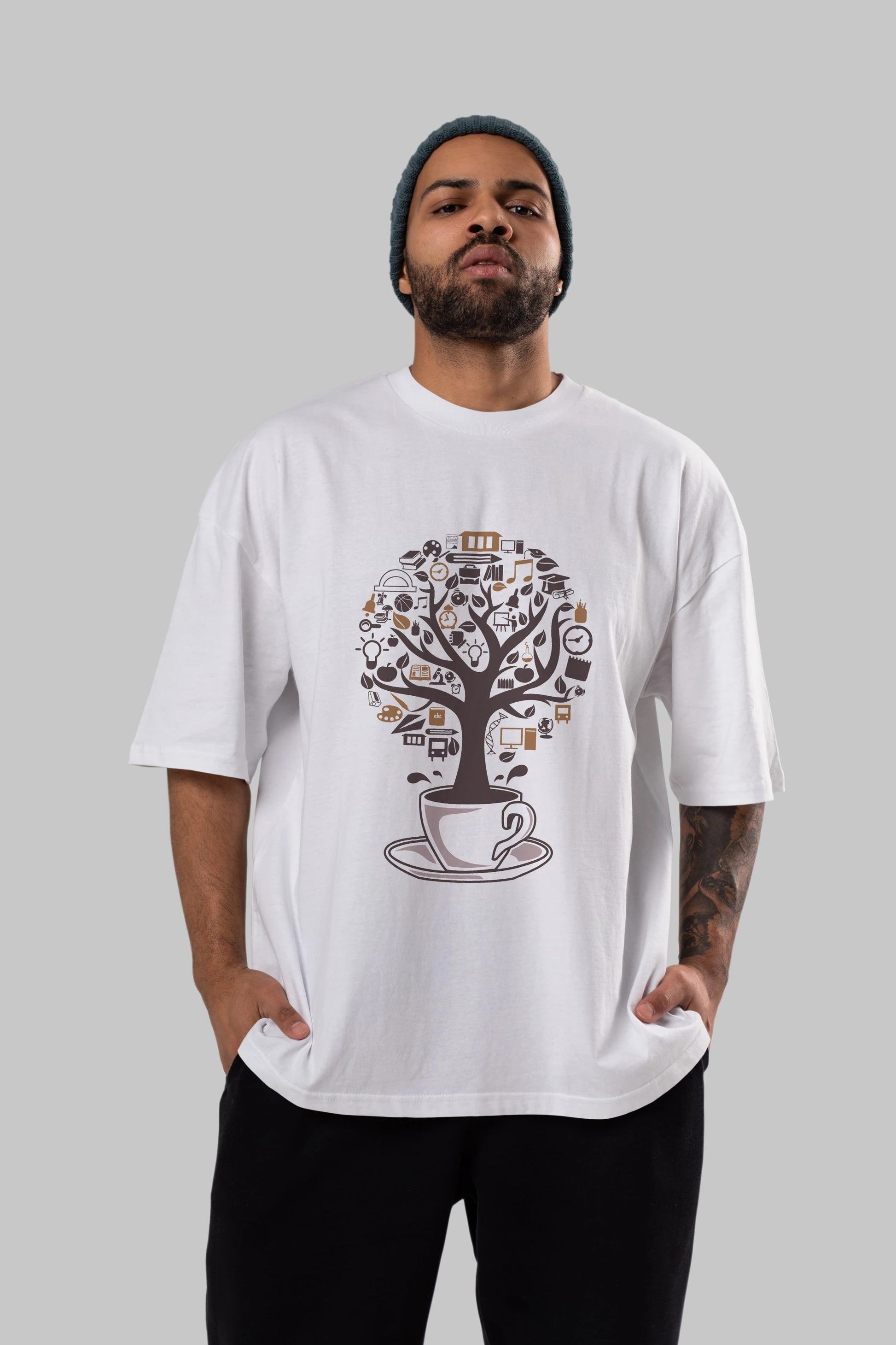 Coffee Tree Ön Baskılı Oversize t-shirt %100 pamuk Erkek Kadın Unisex