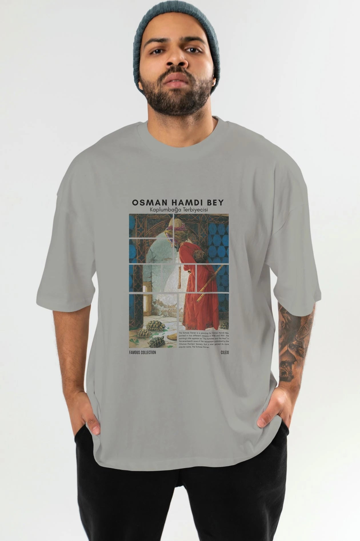Osman Hamdi Bey ön Baskılı Oversize t-shirt Erkek Kadın Bisiklet Yaka Pamuk tişort