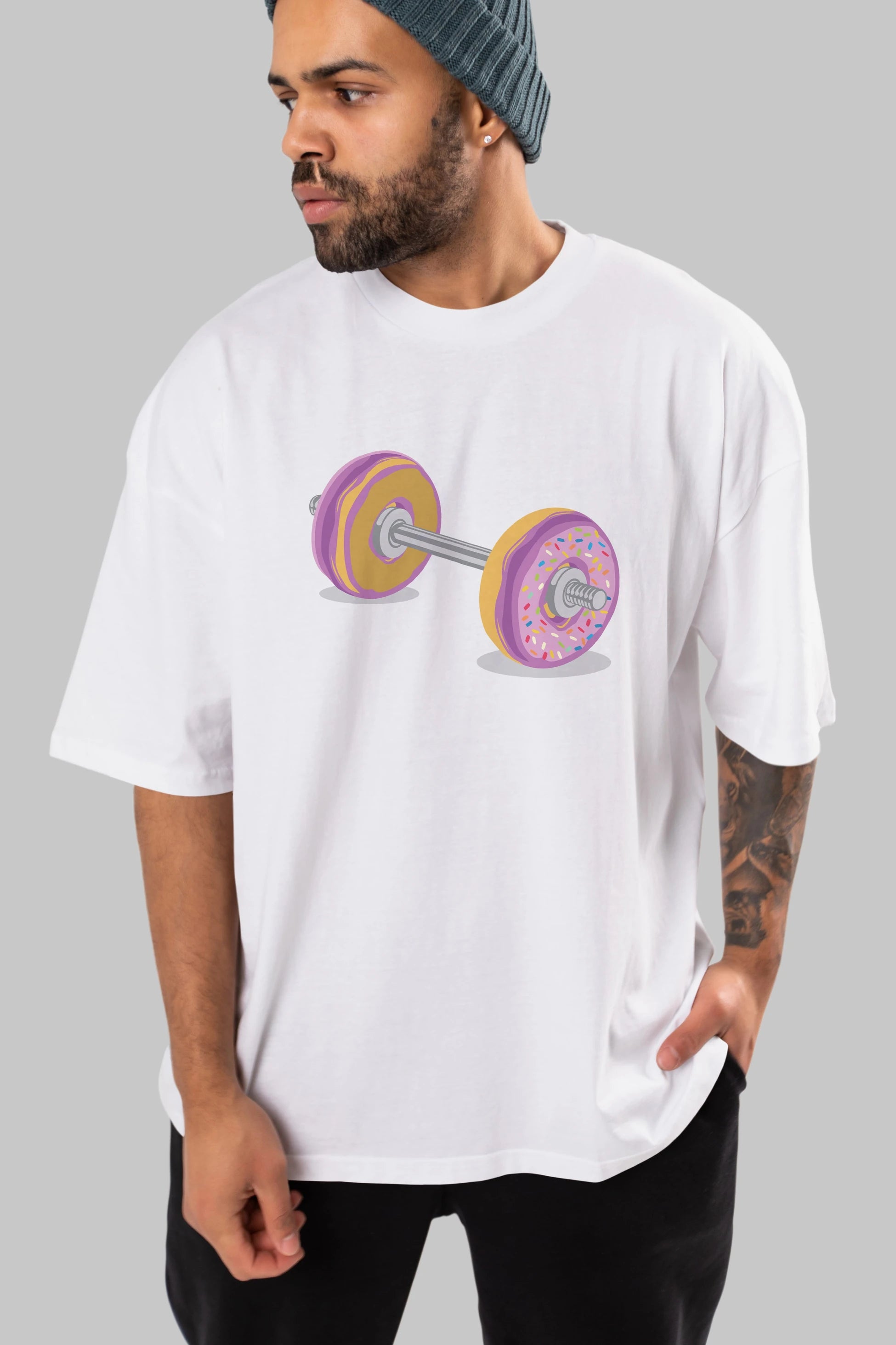 Donut Barbell Ön Baskılı Oversize t-shirt %100 pamuk Erkek Kadın Unisex
