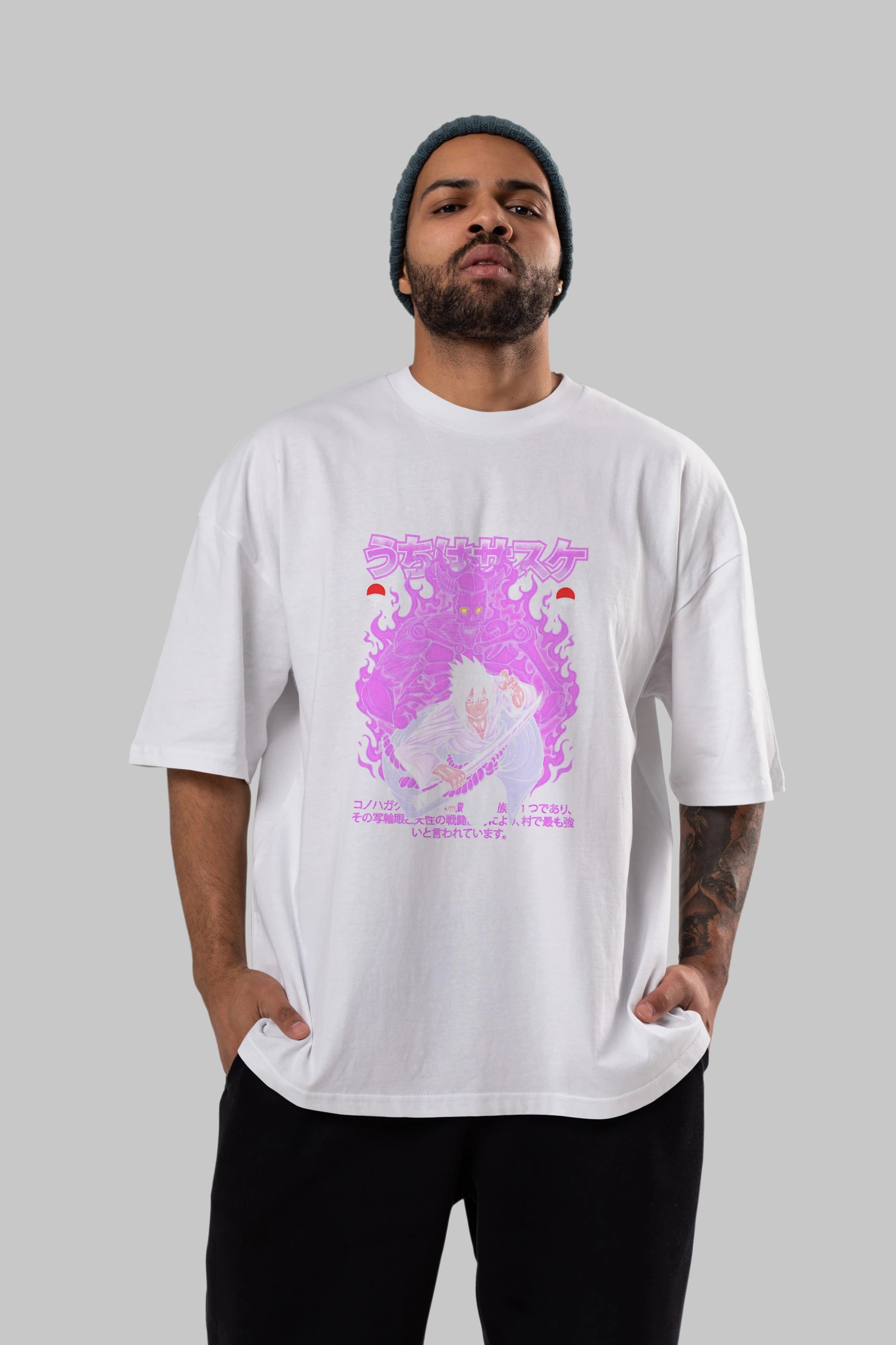 SASUKE UCHIHA NARUTO Anime Ön Baskılı Oversize t-shirt %100 pamuk Erkek Kadın Unisex