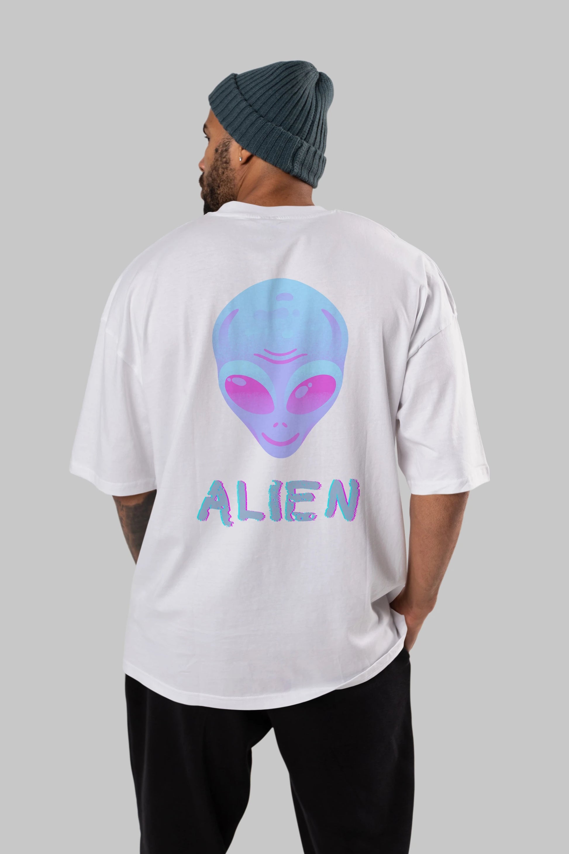 Alien Arka Baskılı Oversize t-shirt Erkek Kadın Unisex