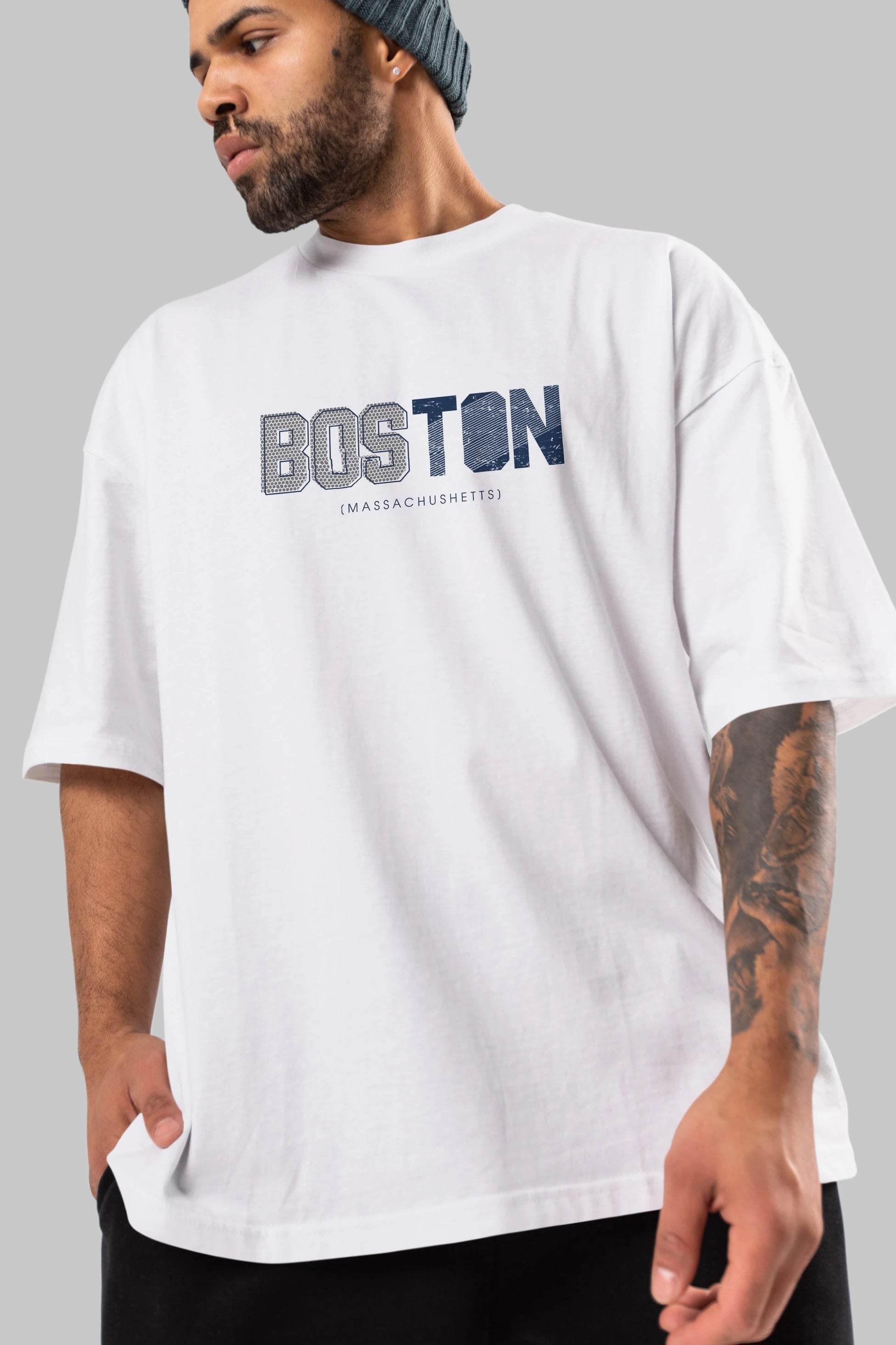 Boston Ön Baskılı Oversize t-shirt Erkek Kadın Unisex