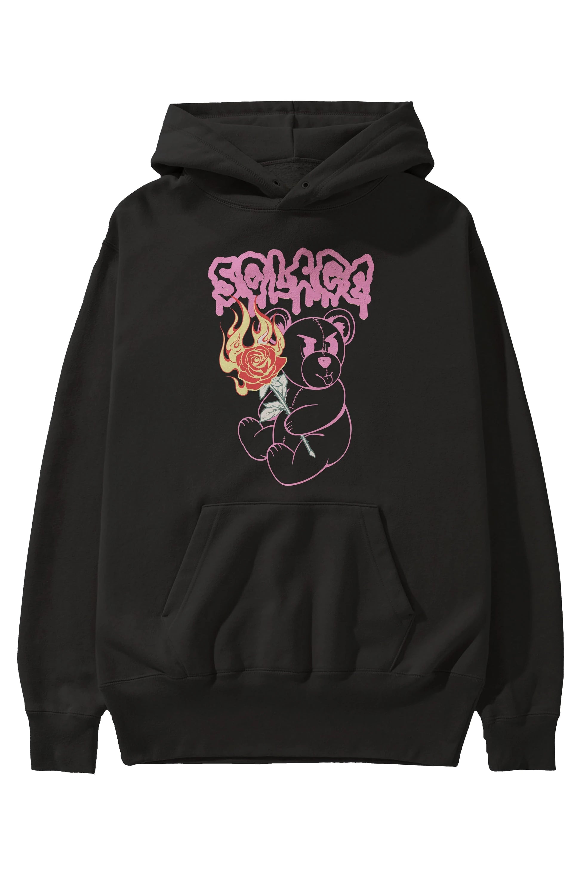 Solage Bear Ön Baskılı Hoodie Oversize Kapüşonlu Sweatshirt Erkek Kadın Unisex