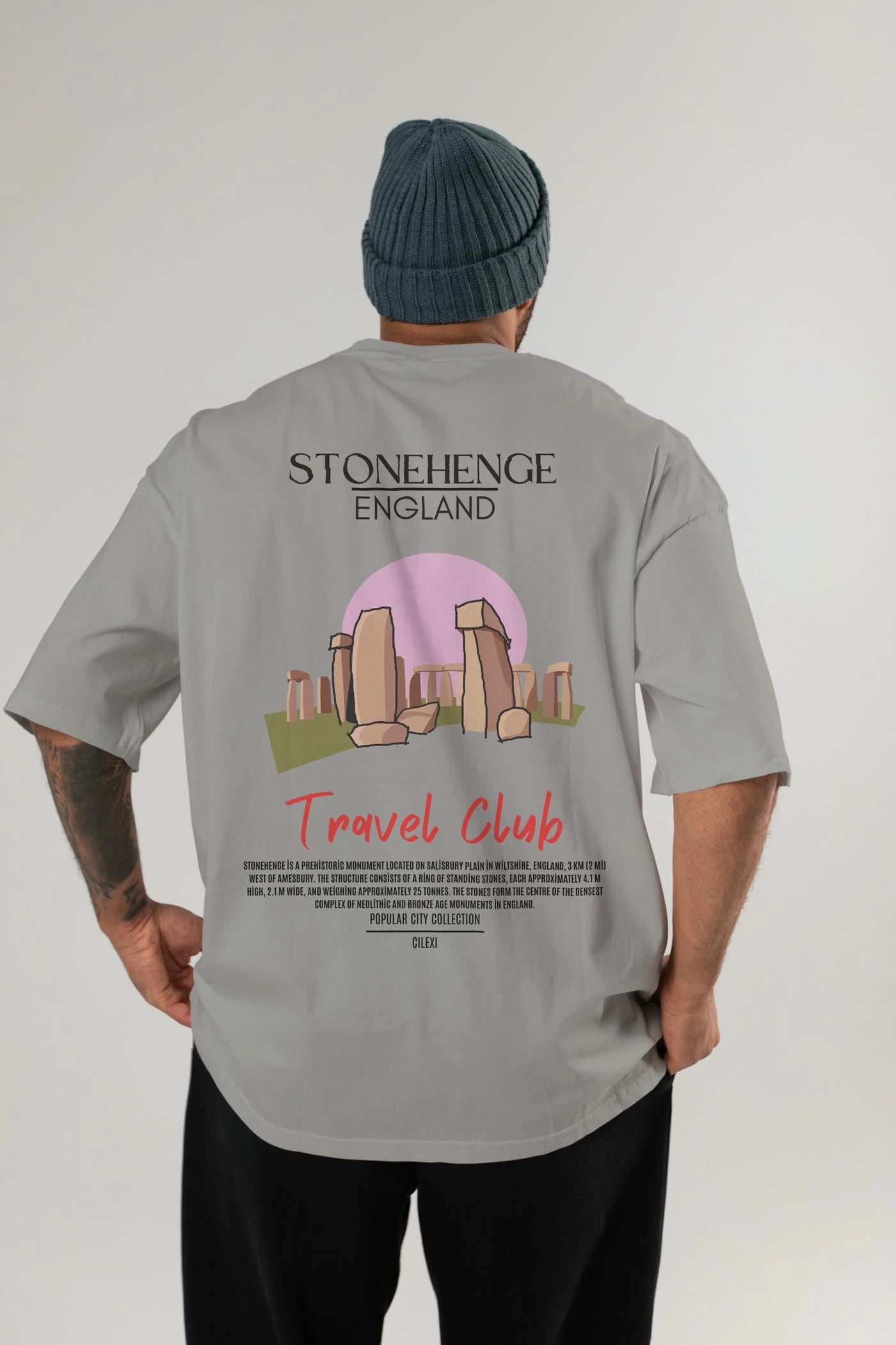 Stonehenge England Arka Baskılı Oversize t-shirt Erkek Kadın Pamuk Bisiklet Yaka tişort