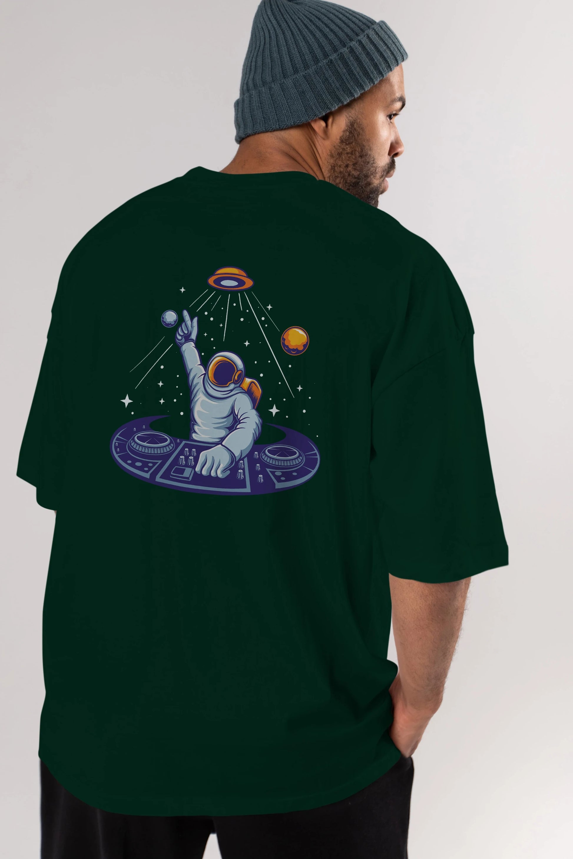 Astronaut Disk Jockey Party Arka Baskılı Oversize t-shirt Erkek Kadın Unisex