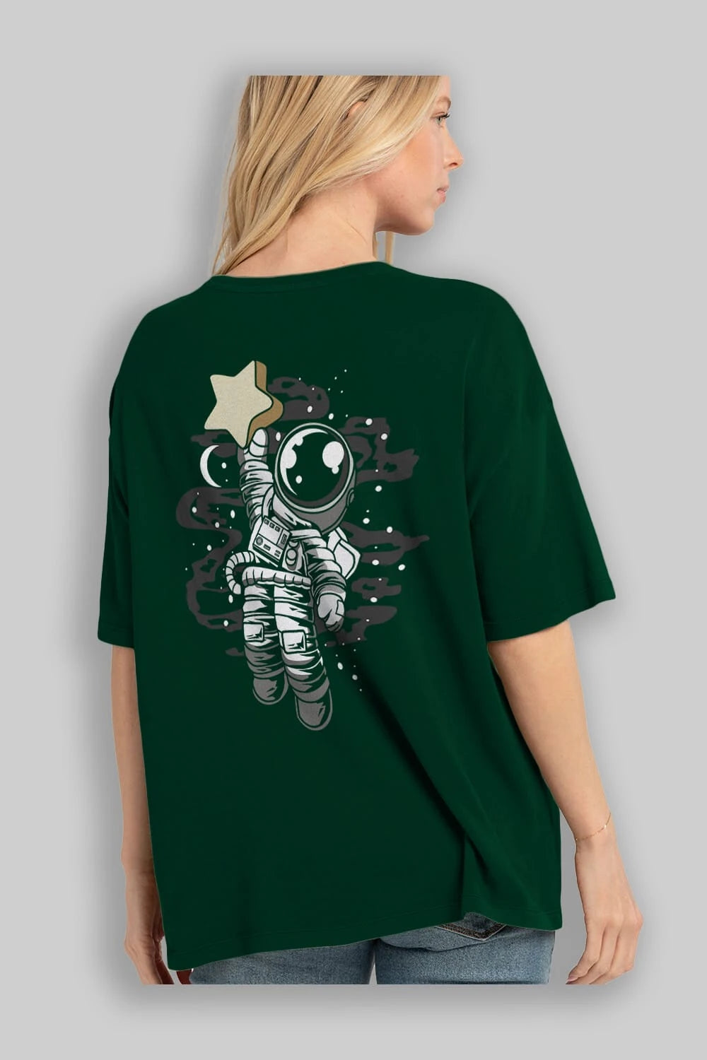 Astronaut Reach The Star Arka Baskılı Oversize t-shirt Erkek Kadın Unisex