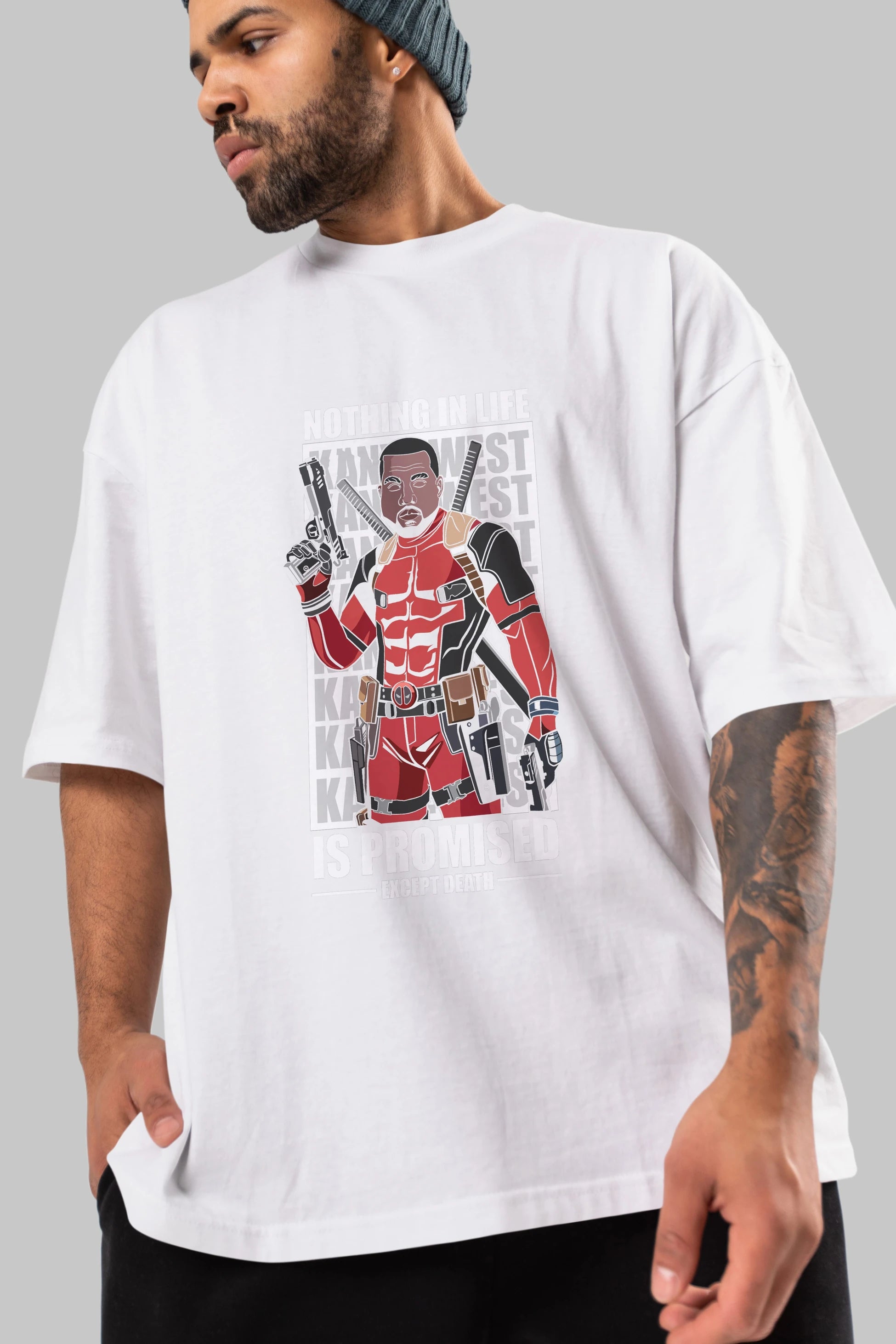 Kanye West Deadpool Ön Baskılı Oversize t-shirt Erkek Kadın Unisex %100 Pamuk tişort