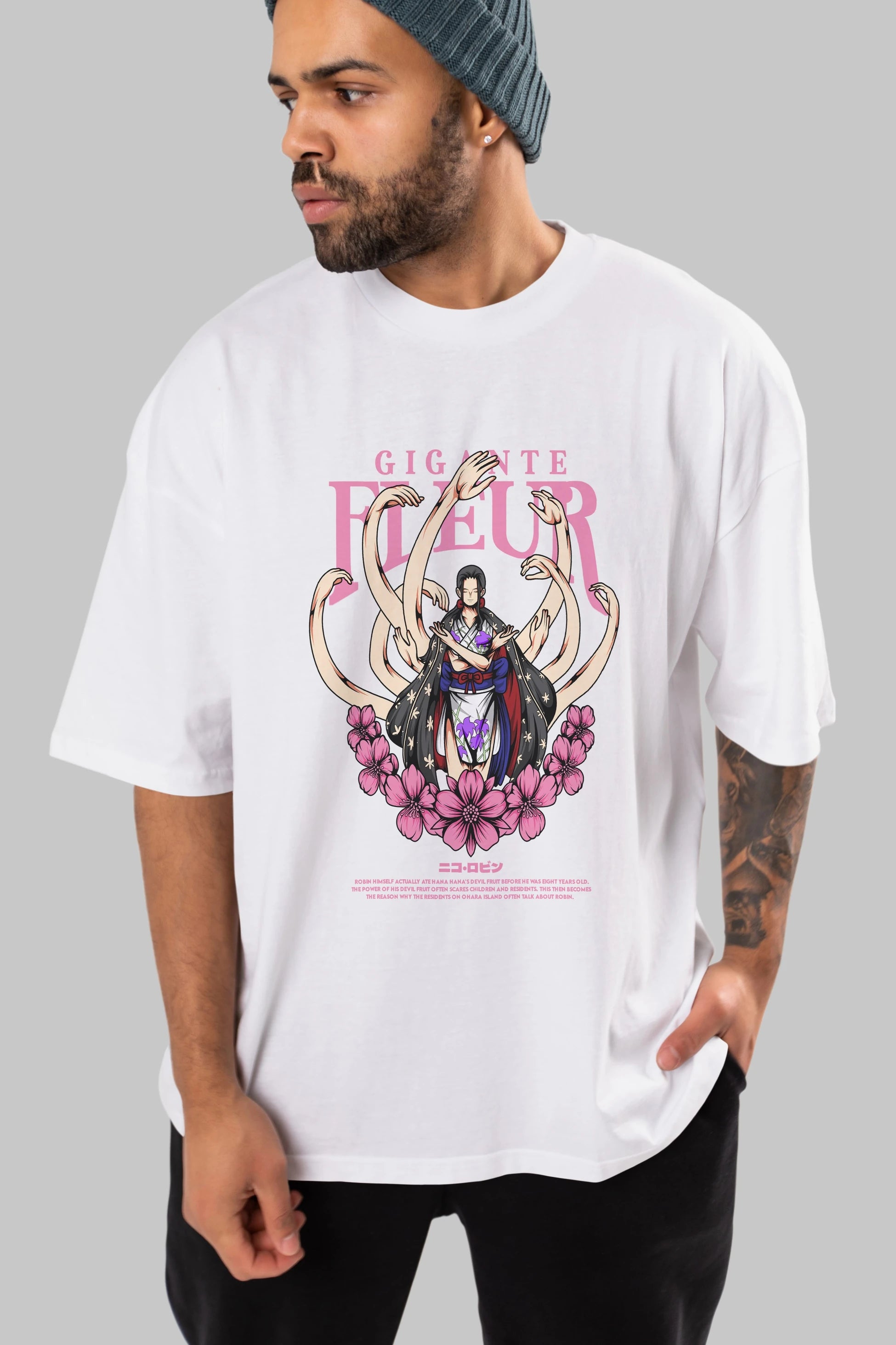 Gigante Fleur Anime Ön Baskılı Oversize t-shirt %100 pamuk Erkek Kadın Unisex