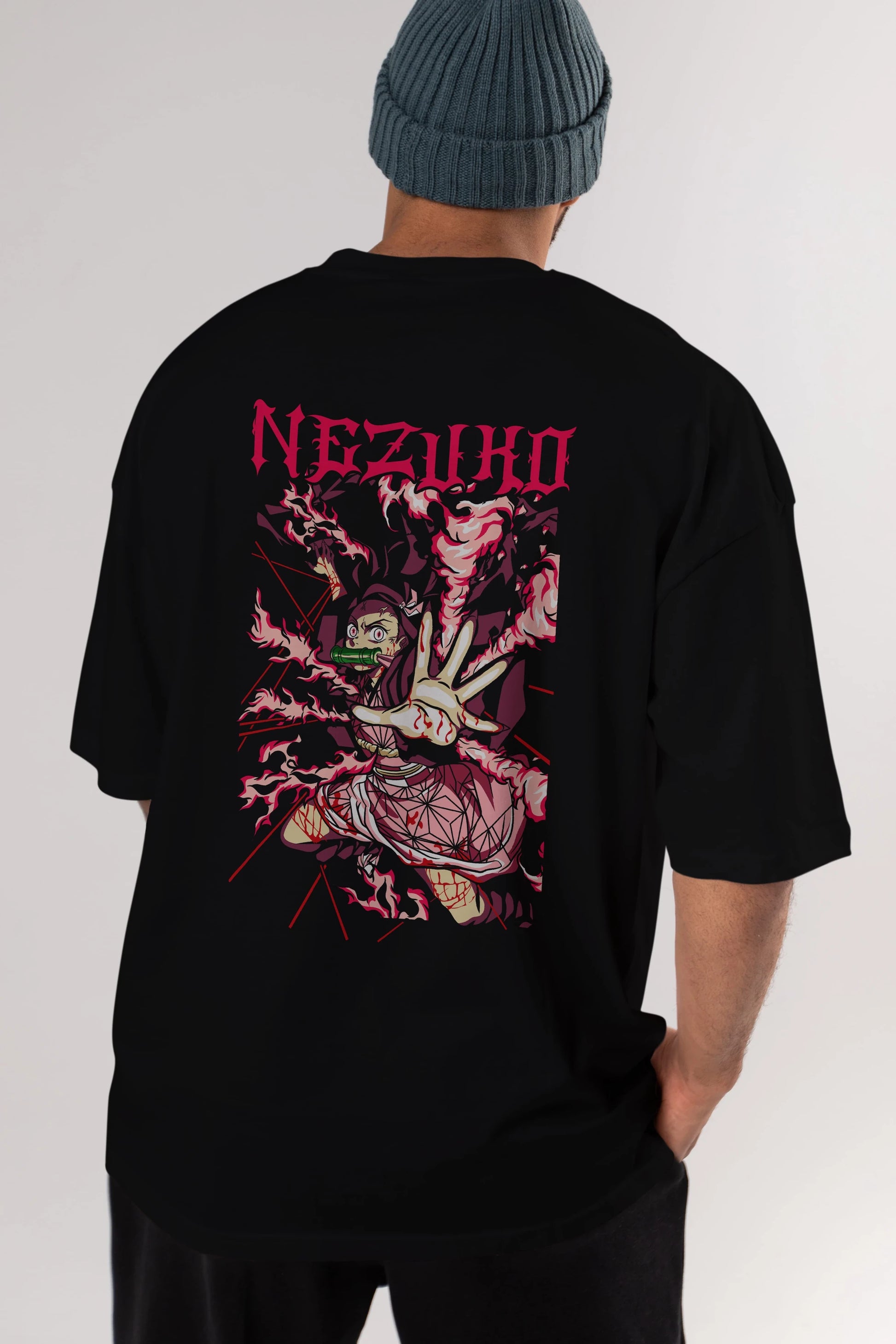 NEZUKO KAMADO Anime Arka Baskılı Oversize t-shirt Erkek Kadın Unisex