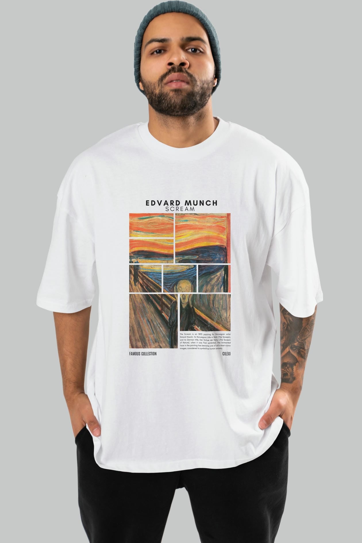 Edvard Munch Scream ön Baskılı Oversize t-shirt Erkek Kadın Bisiklet Yaka Pamuk tişort