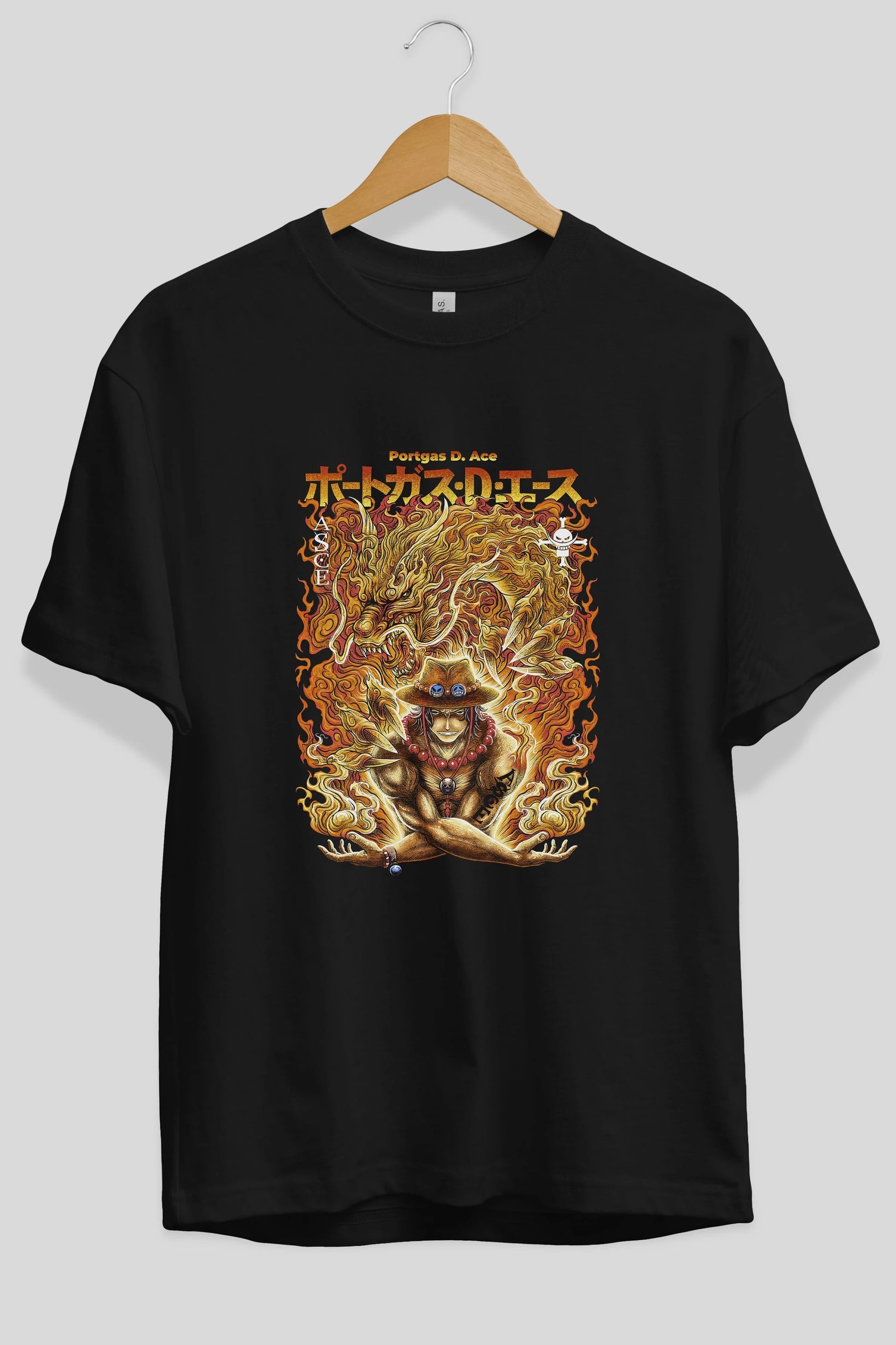 PORTGAS D. ACE Anime Ön Baskılı Oversize t-shirt %100 pamuk Erkek Kadın Unisex